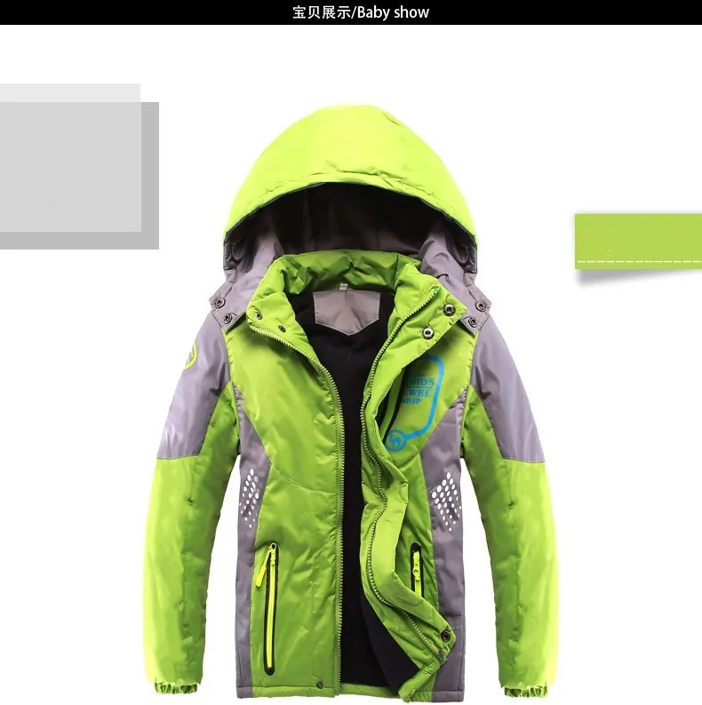 Winter Warm Fleece Padded Thick Child Coat Waterproof Contrast Detachable Hood Zipper Girls Boys Jackets Kids Outfits 3-12 Years