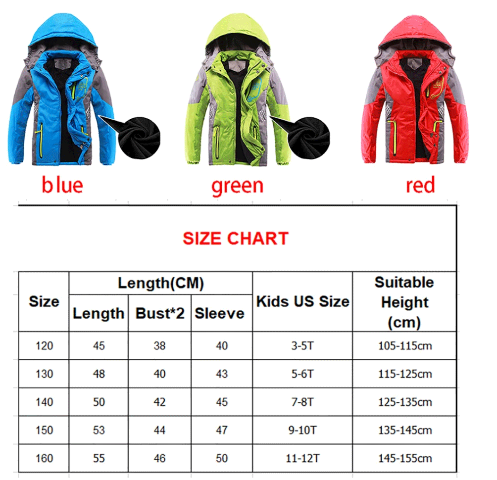 Winter Warm Fleece Padded Thick Child Coat Waterproof Contrast Detachable Hood Zipper Girls Boys Jackets Kids Outfits 3-12 Years
