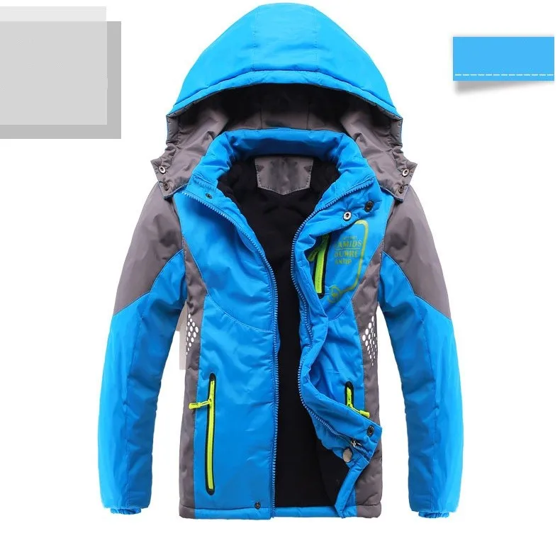 Winter Warm Fleece Padded Thick Child Coat Waterproof Contrast Detachable Hood Zipper Girls Boys Jackets Kids Outfits 3-12 Years