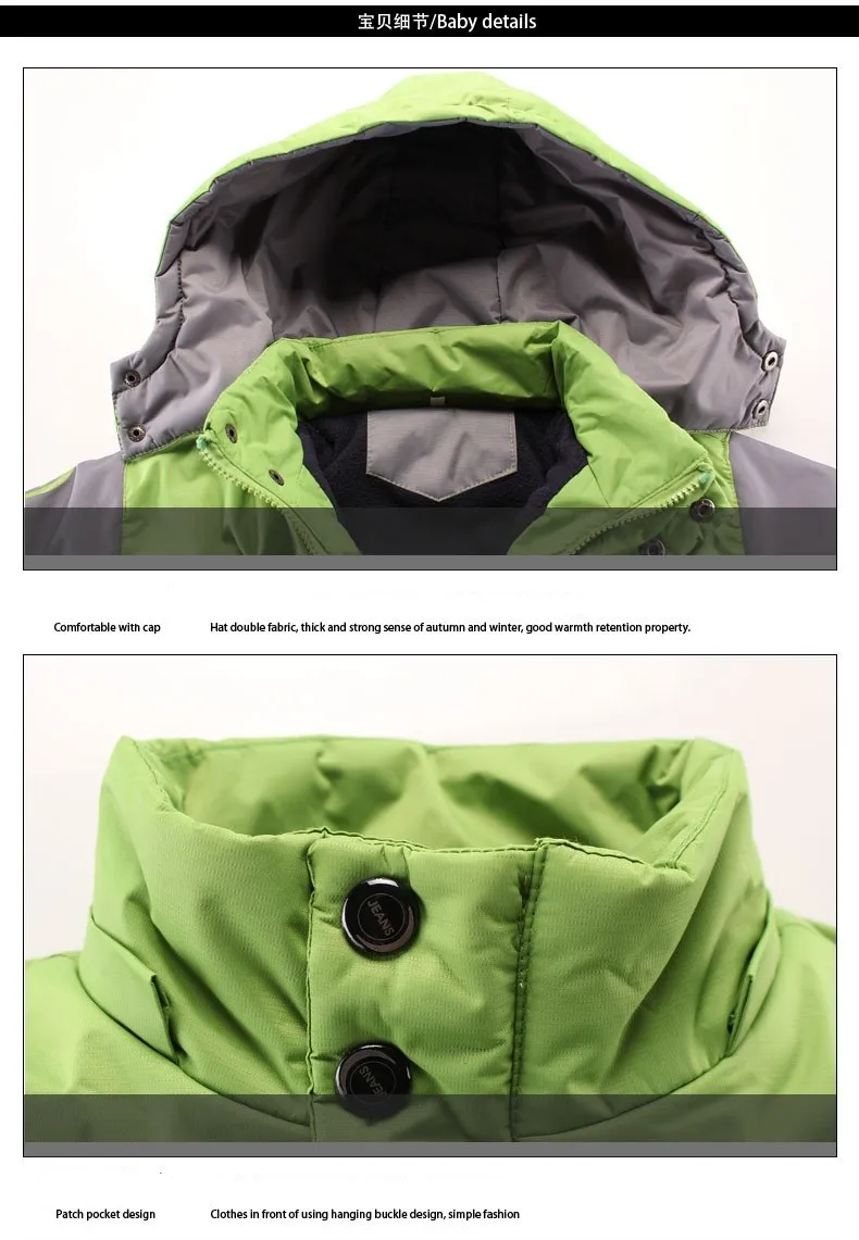 Winter Warm Fleece Padded Thick Child Coat Waterproof Contrast Detachable Hood Zipper Girls Boys Jackets Kids Outfits 3-12 Years