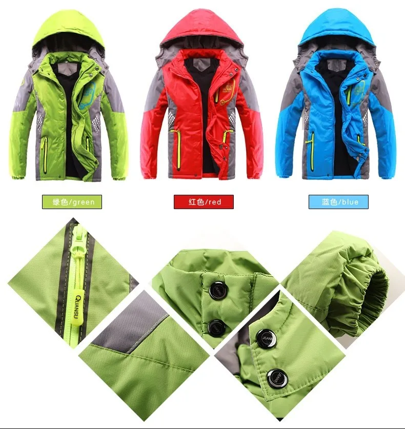 Winter Warm Fleece Padded Thick Child Coat Waterproof Contrast Detachable Hood Zipper Girls Boys Jackets Kids Outfits 3-12 Years