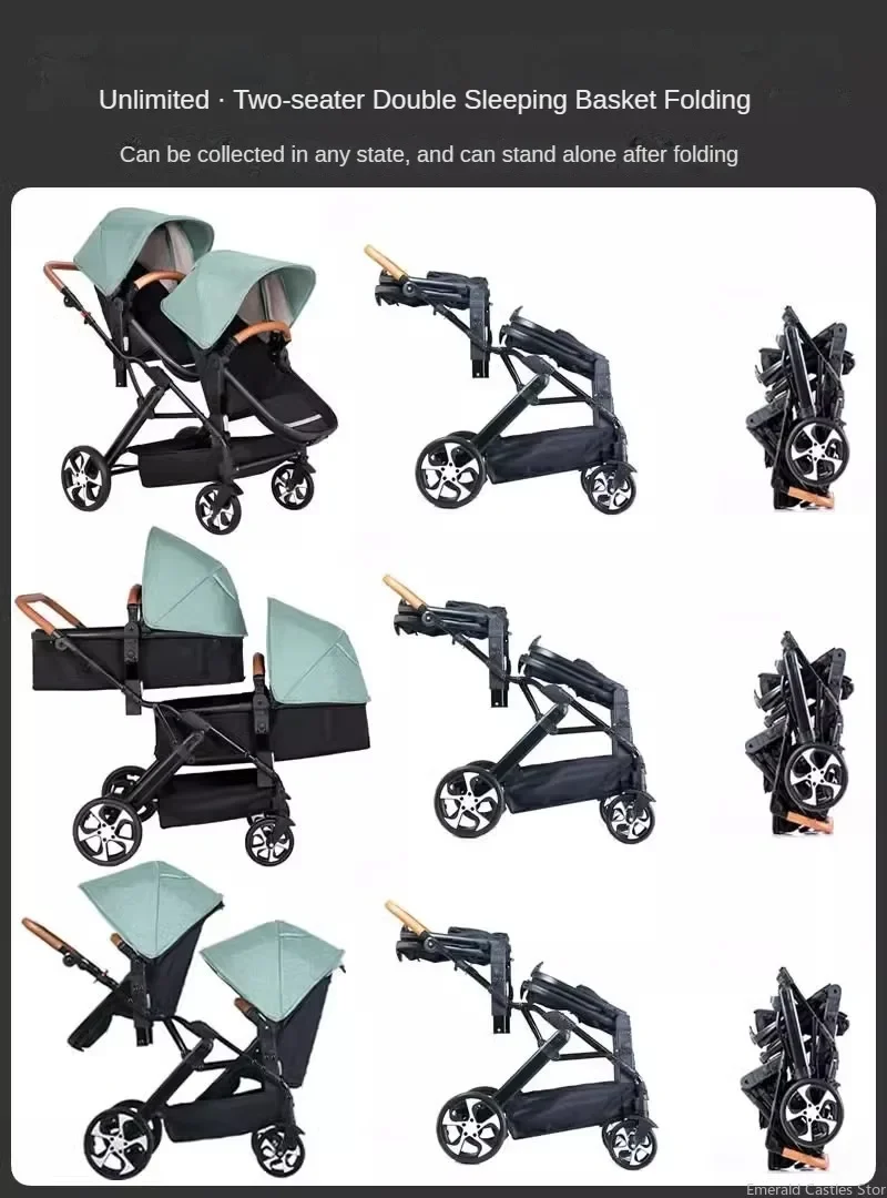 EU STOCK NEW Twins Baby Stroller Can Sit and Lie Double Stroller Shock Absorber Foldable Child Stroller FreeShipping Foldable