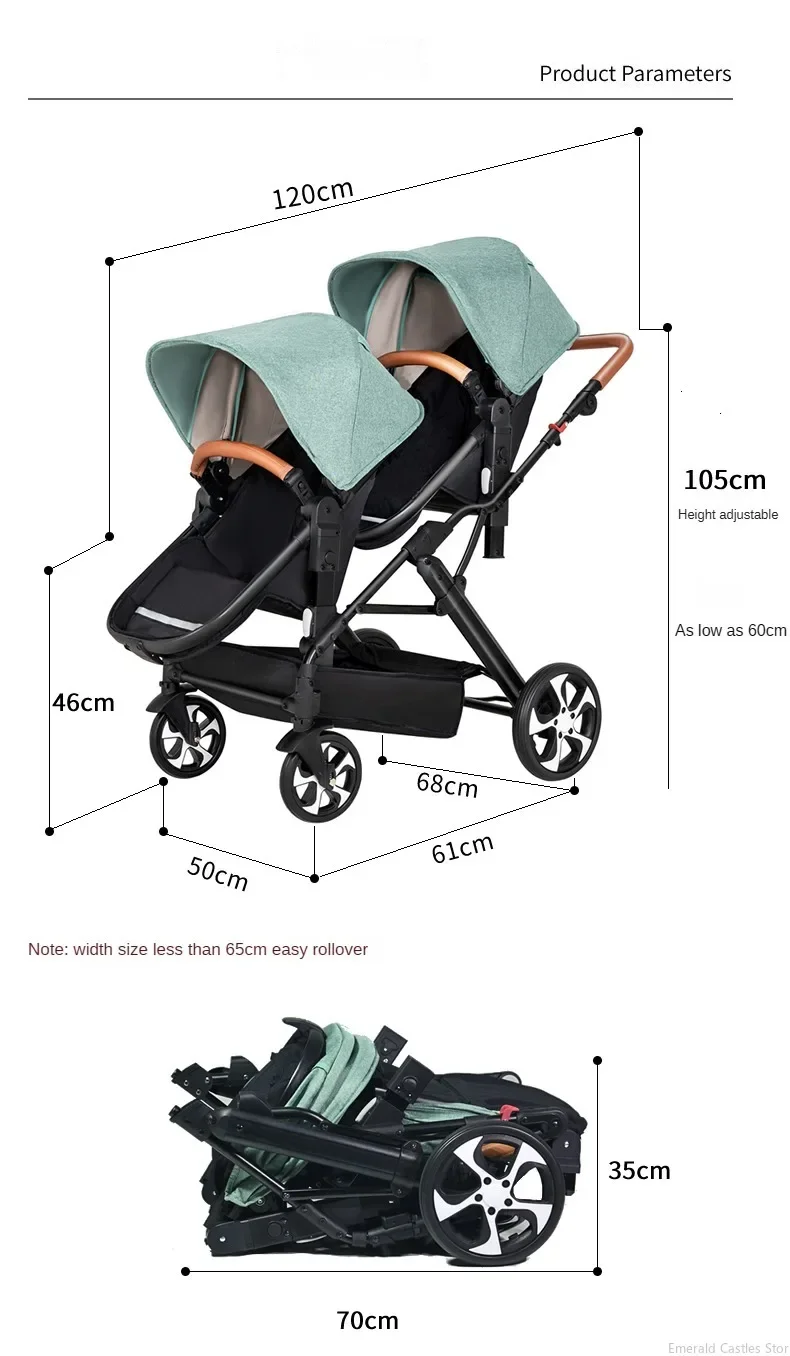 EU STOCK NEW Twins Baby Stroller Can Sit and Lie Double Stroller Shock Absorber Foldable Child Stroller FreeShipping Foldable