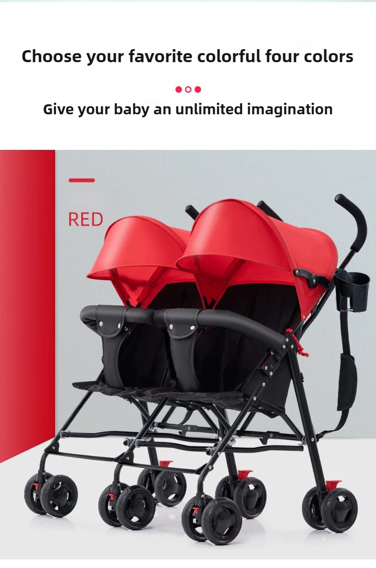 Twin Baby Stroller Lightweight Double Folding Stroller Foldable, Five-point Safety Belt, Safe and Stable