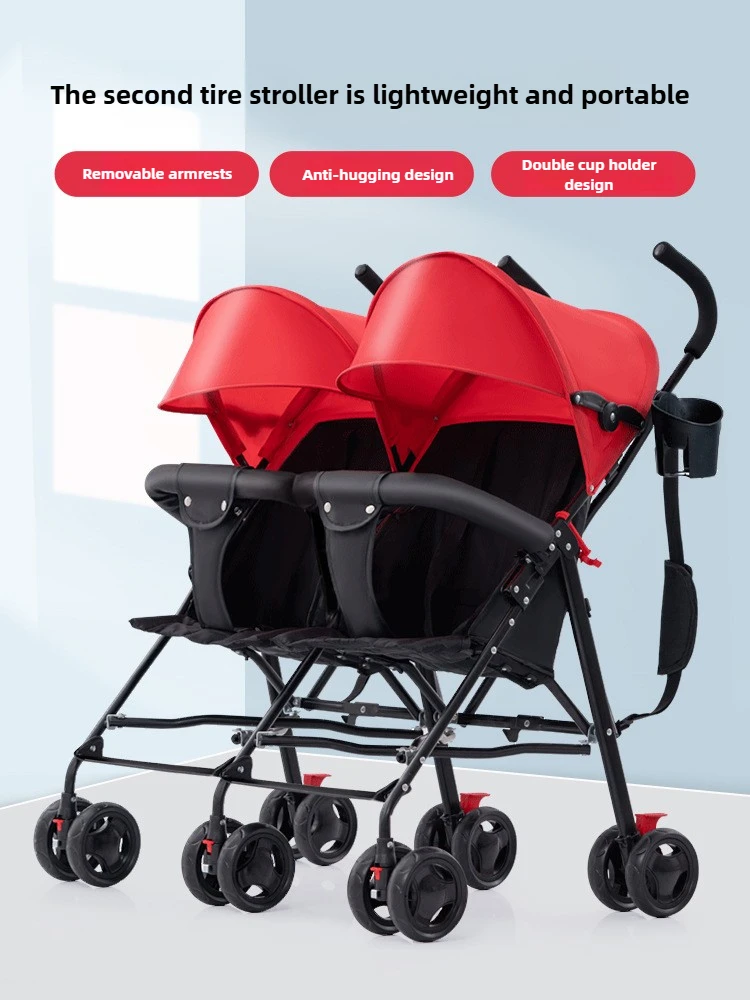 Twin Baby Stroller Lightweight Double Folding Stroller Foldable, Five-point Safety Belt, Safe and Stable