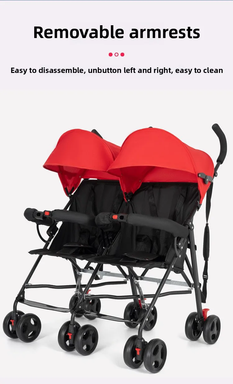 Twin Baby Stroller Lightweight Double Folding Stroller Foldable, Five-point Safety Belt, Safe and Stable