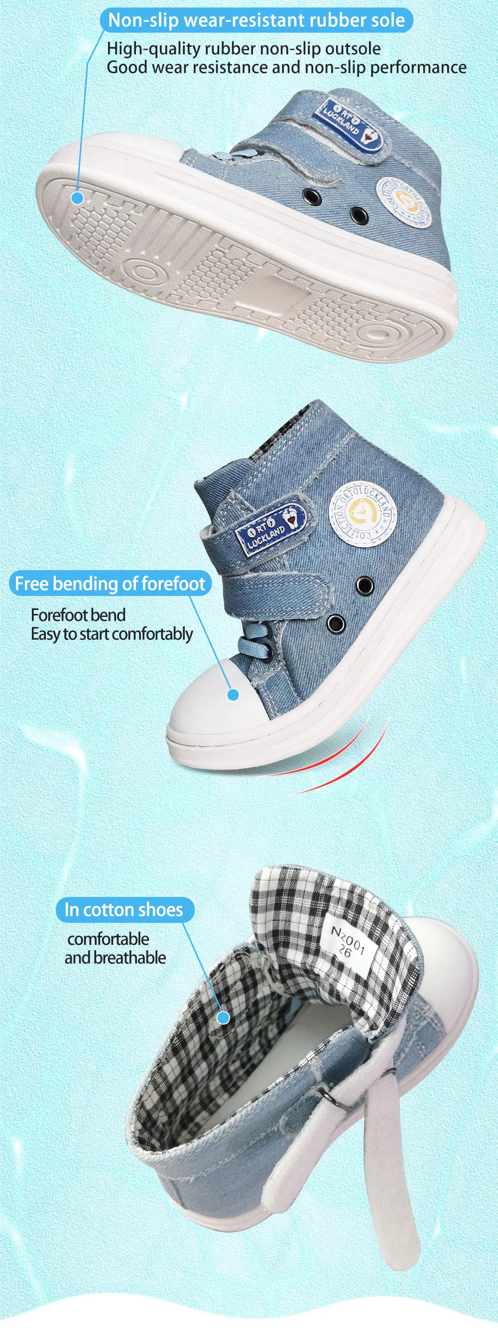 Ortoluckland Children Casual Shoes Denim Canvas Summer Spring Orthopedic Footwear For Kids Boy Girls School Runing Sporty Bootie