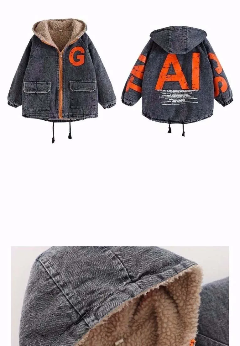 3-14 Years Teen Girls Coat Winter Plus Velvet Warm Windbreaker Jacket For Girls Parka Two Sides Wear Hooded Reversible Outerwear