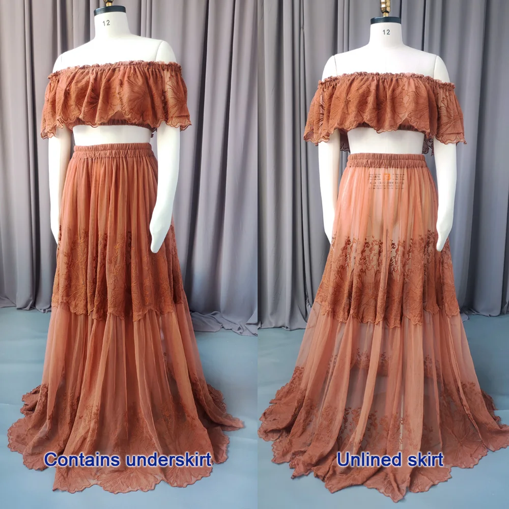 Boho Pregnant Dress Elegance 2 Piece Set Embroidered Mesh Lace Dress Baby Shower Dresses Photoshoot Photography Dress For Women