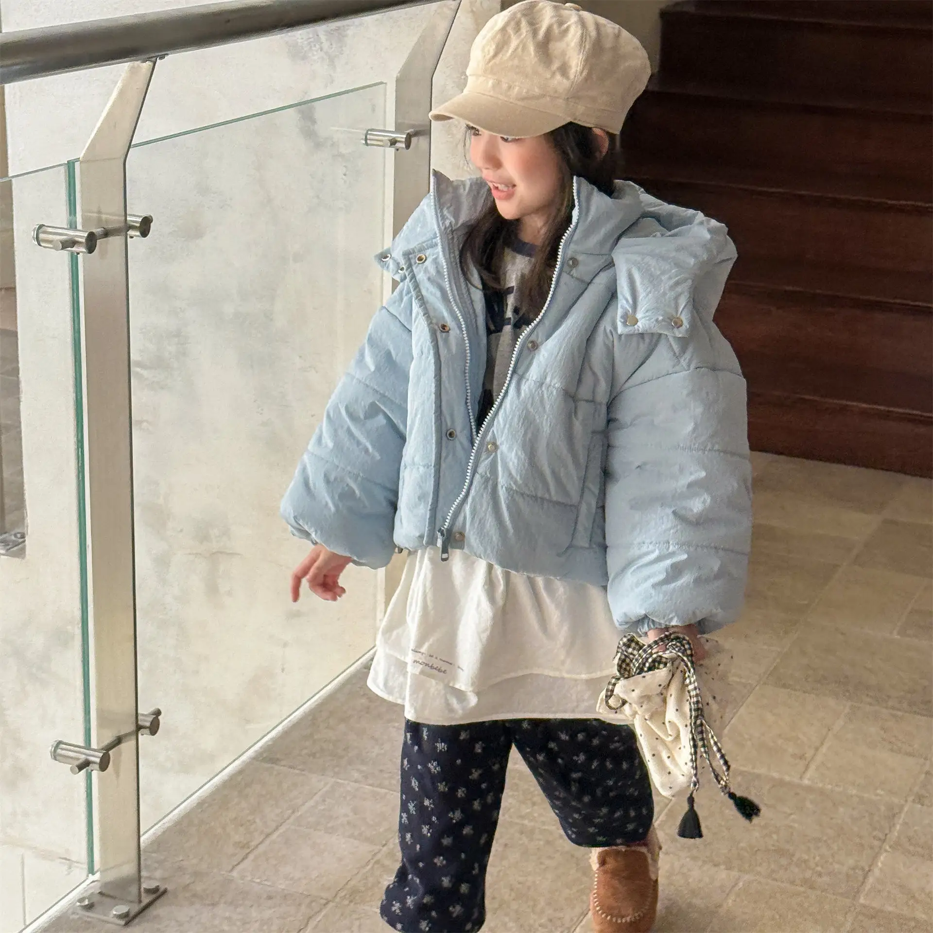2025 Winter New Children Solid Down Jacket Boys Girls Long Sleeve Cotton Padded Jacket Kids Baby Thick Warm Hooded Coat