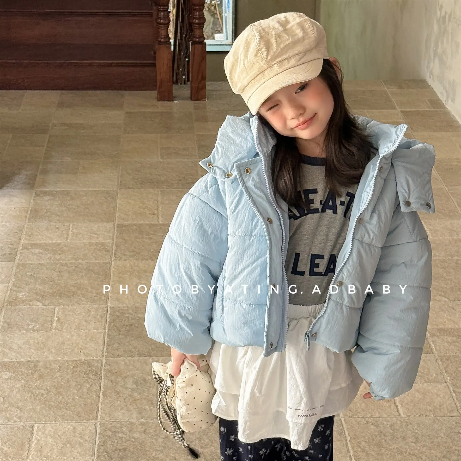 2025 Winter New Children Solid Down Jacket Boys Girls Long Sleeve Cotton Padded Jacket Kids Baby Thick Warm Hooded Coat