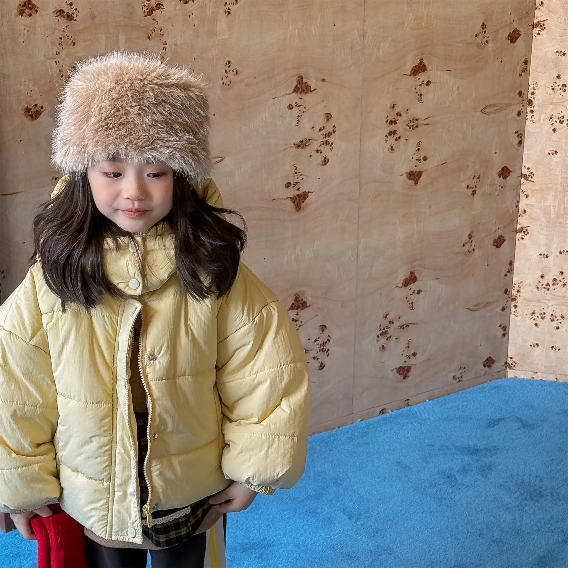 2025 Winter New Children Solid Down Jacket Boys Girls Long Sleeve Cotton Padded Jacket Kids Baby Thick Warm Hooded Coat