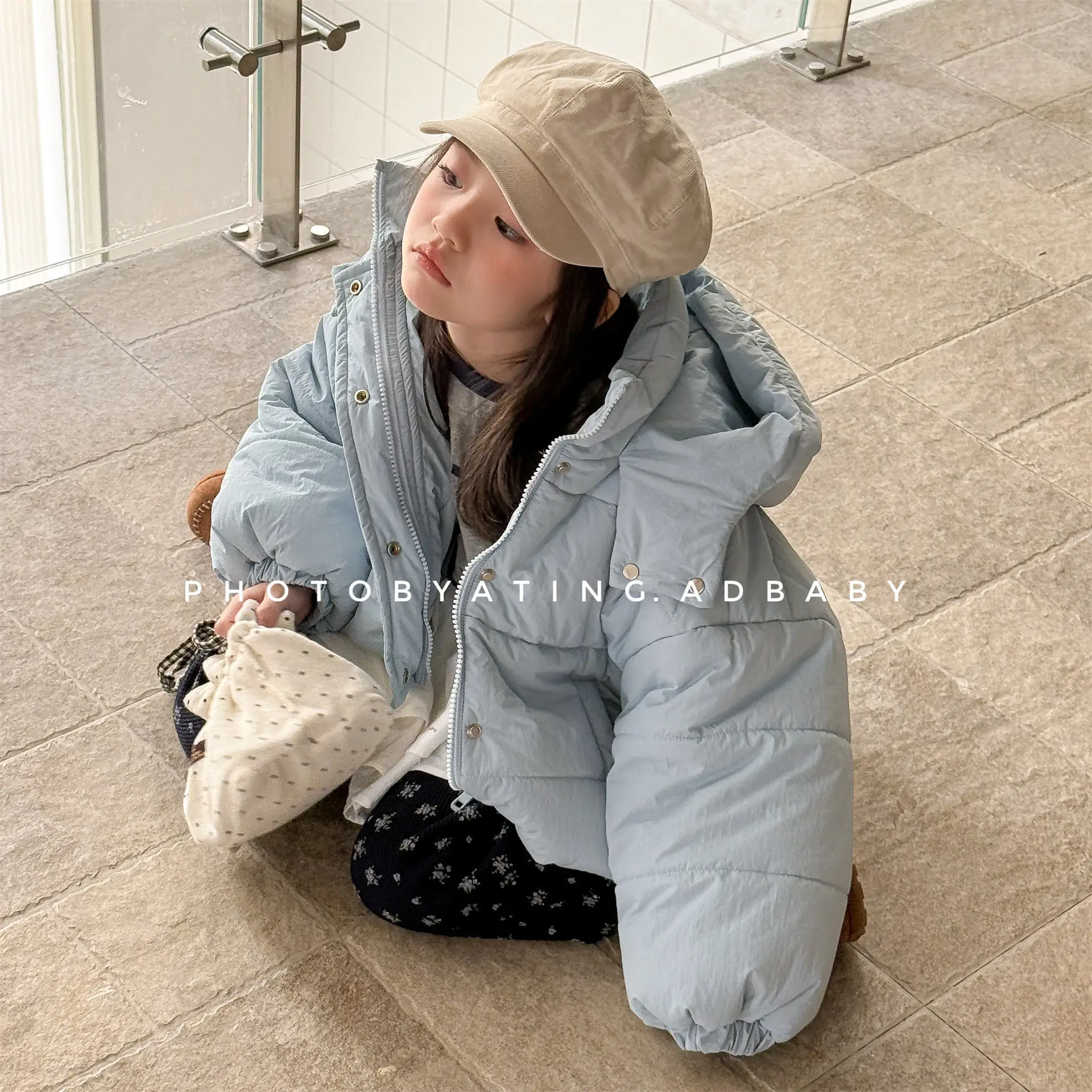 2025 Winter New Children Solid Down Jacket Boys Girls Long Sleeve Cotton Padded Jacket Kids Baby Thick Warm Hooded Coat