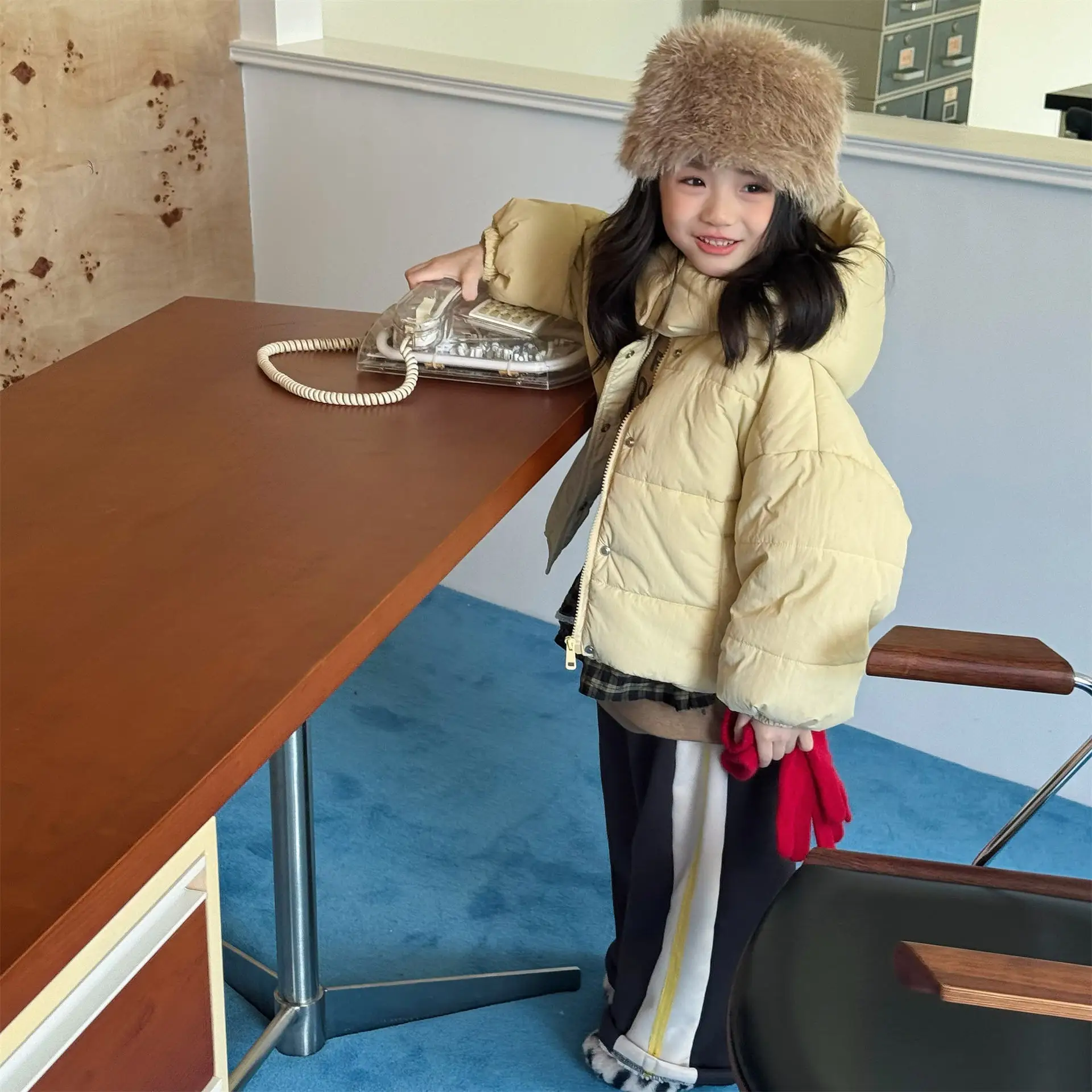 2025 Winter New Children Solid Down Jacket Boys Girls Long Sleeve Cotton Padded Jacket Kids Baby Thick Warm Hooded Coat