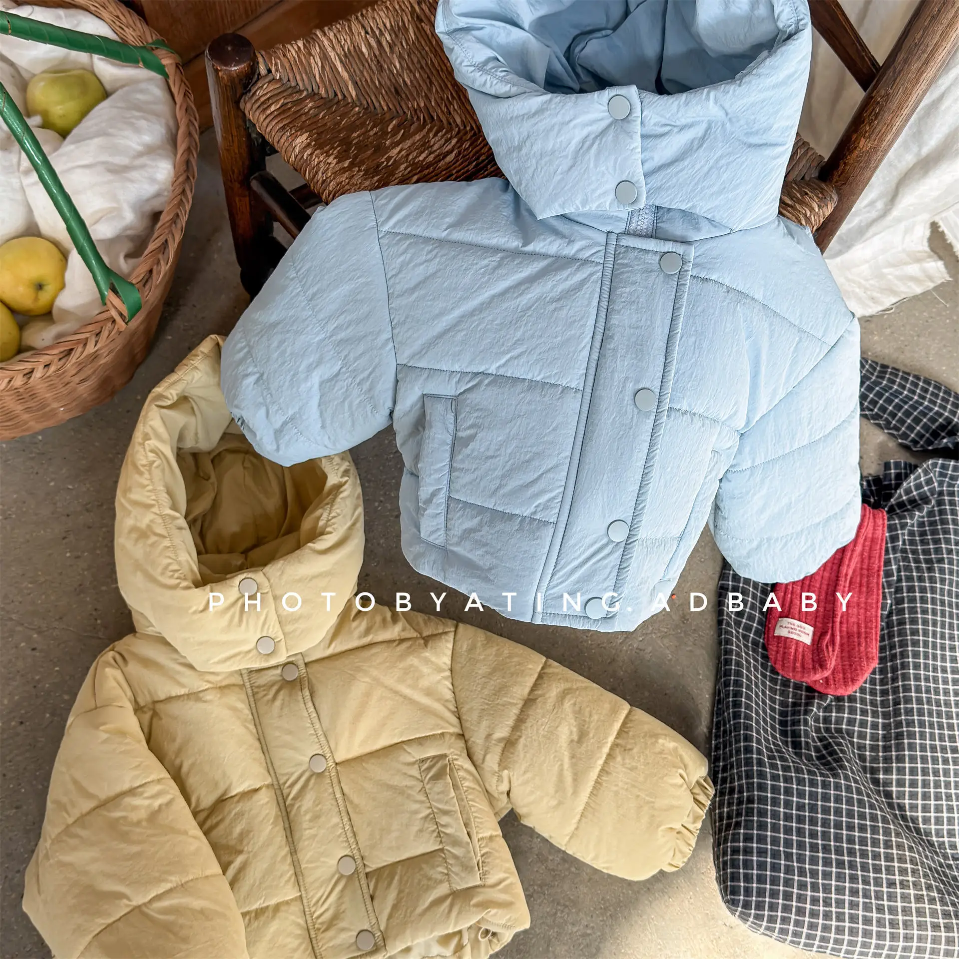 2025 Winter New Children Solid Down Jacket Boys Girls Long Sleeve Cotton Padded Jacket Kids Baby Thick Warm Hooded Coat