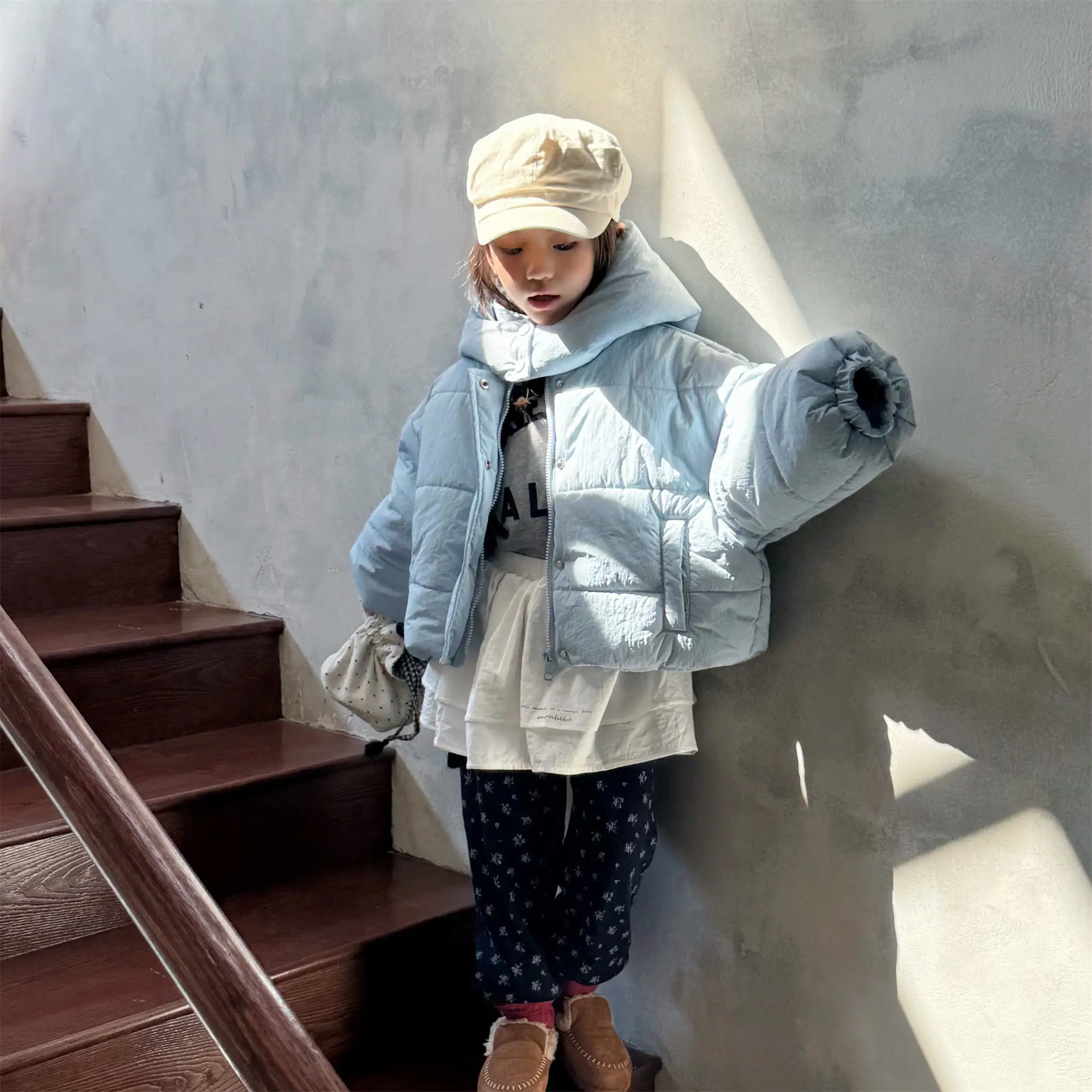 2025 Winter New Children Solid Down Jacket Boys Girls Long Sleeve Cotton Padded Jacket Kids Baby Thick Warm Hooded Coat