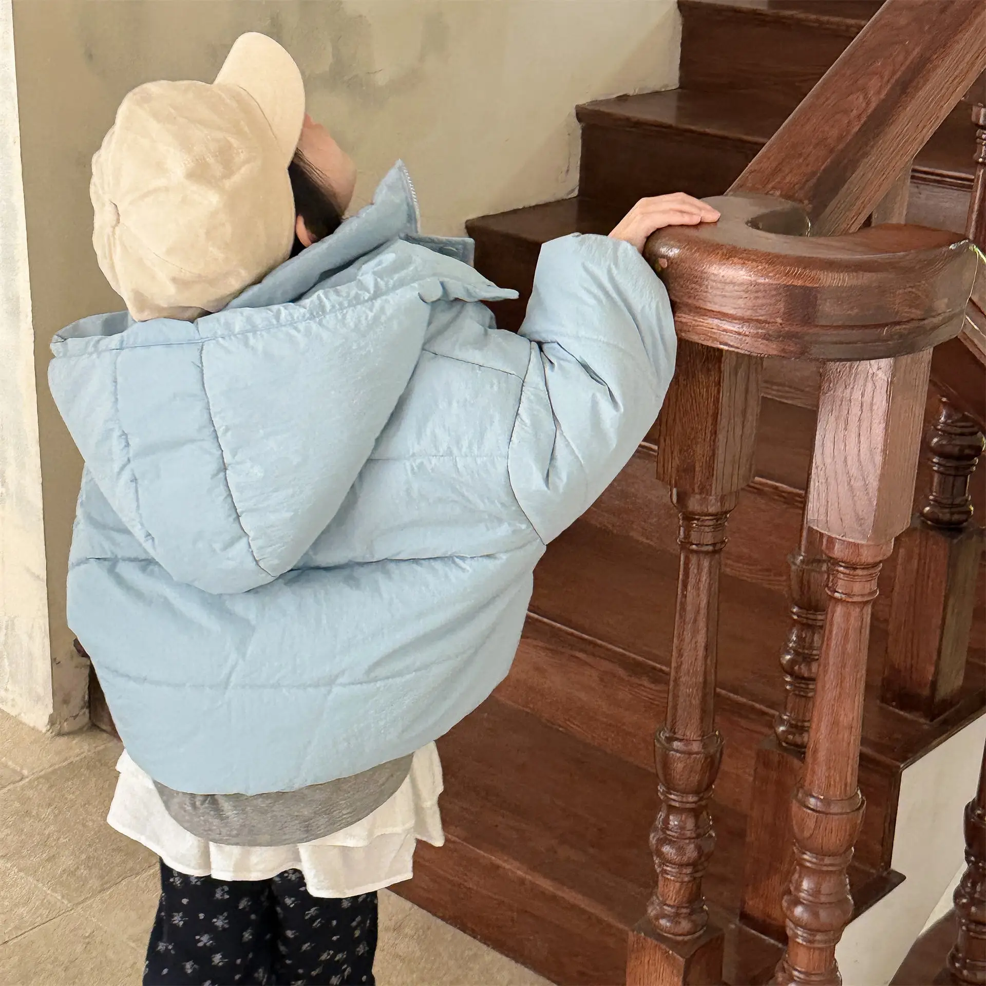 2025 Winter New Children Solid Down Jacket Boys Girls Long Sleeve Cotton Padded Jacket Kids Baby Thick Warm Hooded Coat