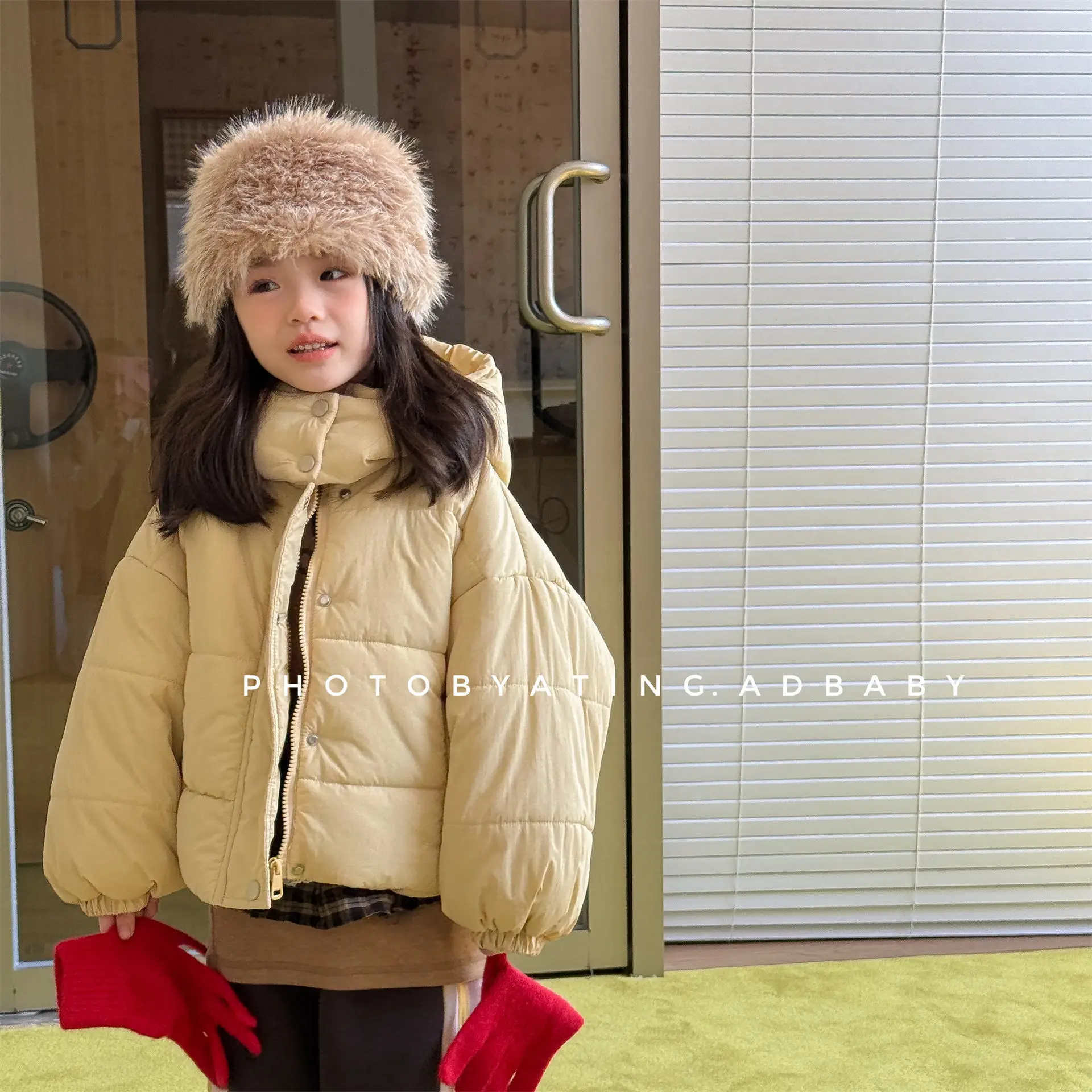 2025 Winter New Children Solid Down Jacket Boys Girls Long Sleeve Cotton Padded Jacket Kids Baby Thick Warm Hooded Coat