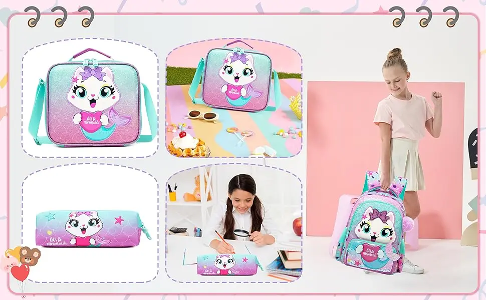Kids School Backpacks for Girls Boys Backpack with Lunch Bag for Elmentary Students