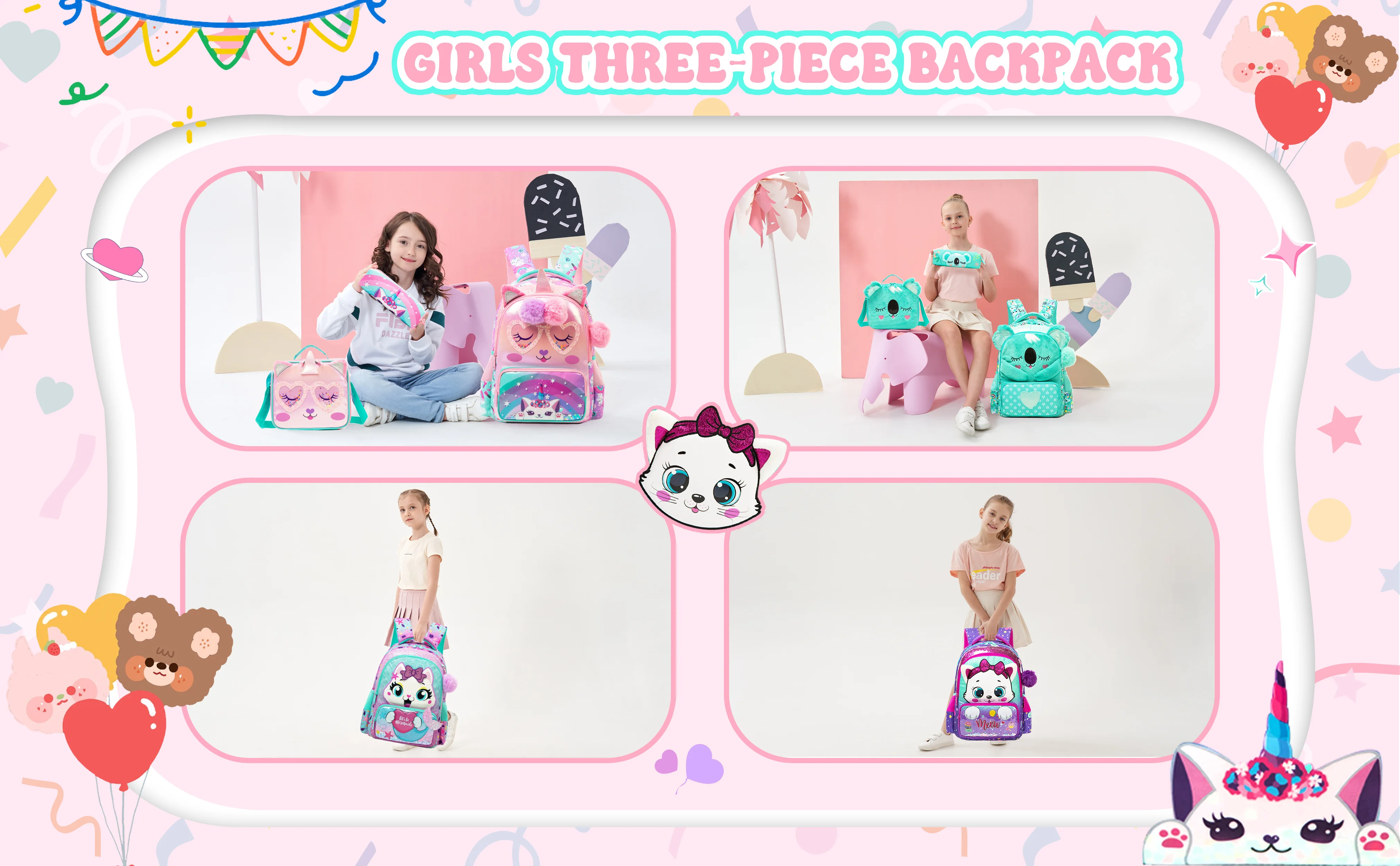 Kids School Backpacks for Girls Boys Backpack with Lunch Bag for Elmentary Students