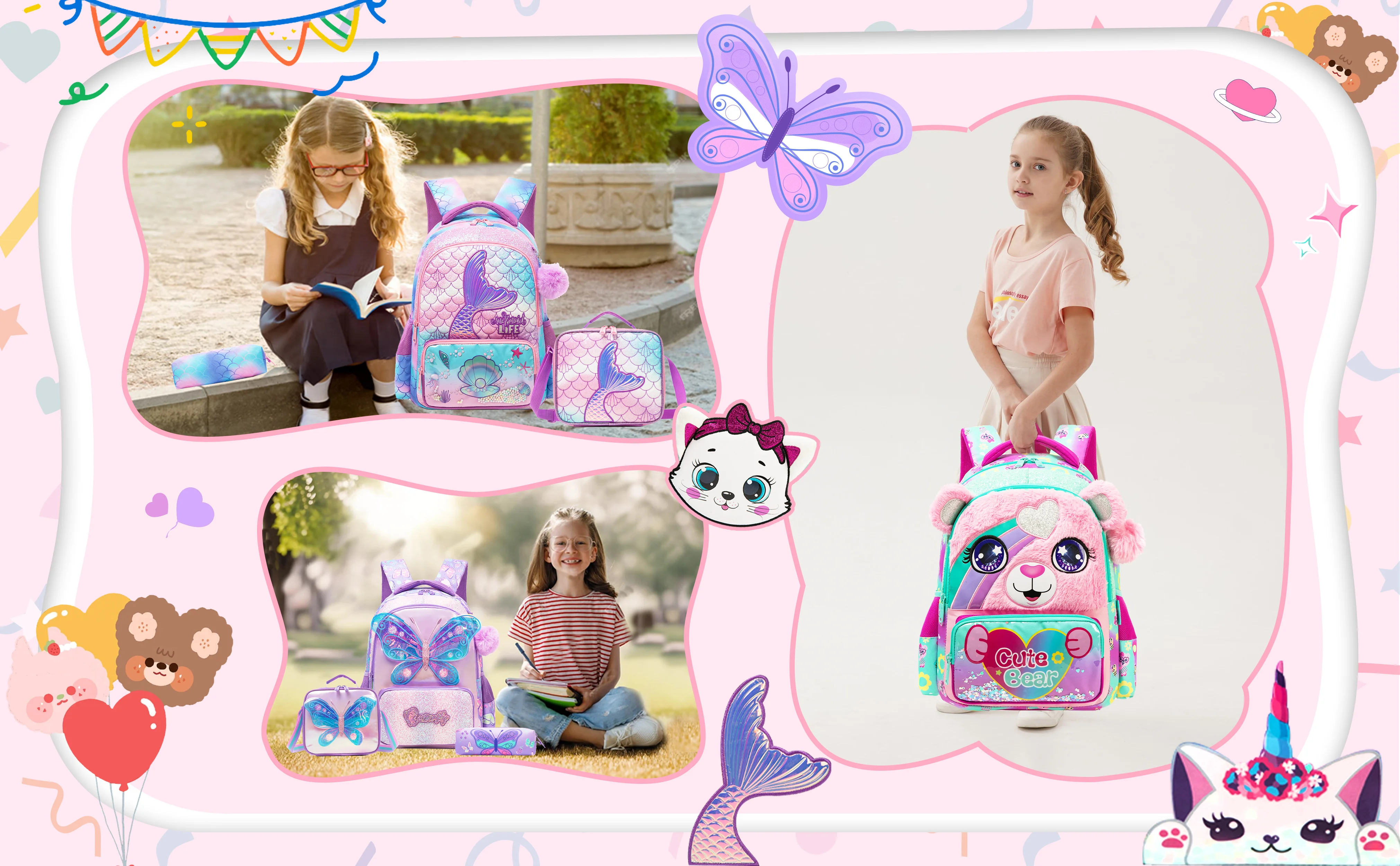 Kids School Backpacks for Girls Boys Backpack with Lunch Bag for Elmentary Students