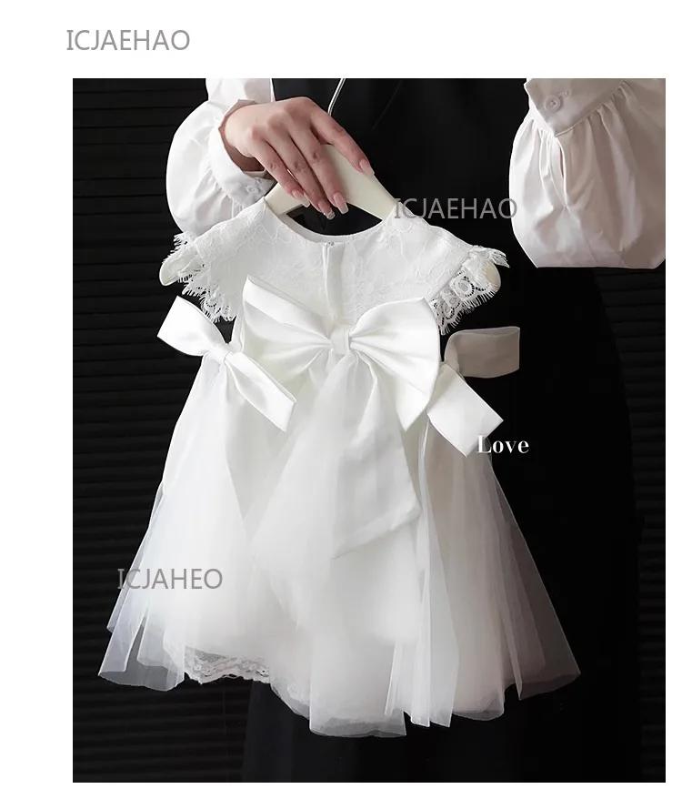 Party Dresses Baby Girl Princess Lace Dress Birthday Children Clothes Bow Infant White Baptism Vestido Toddler Girls Wedding