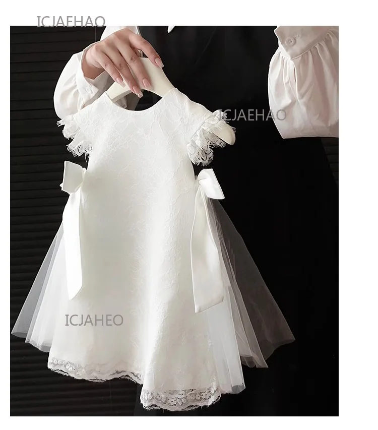 Party Dresses Baby Girl Princess Lace Dress Birthday Children Clothes Bow Infant White Baptism Vestido Toddler Girls Wedding