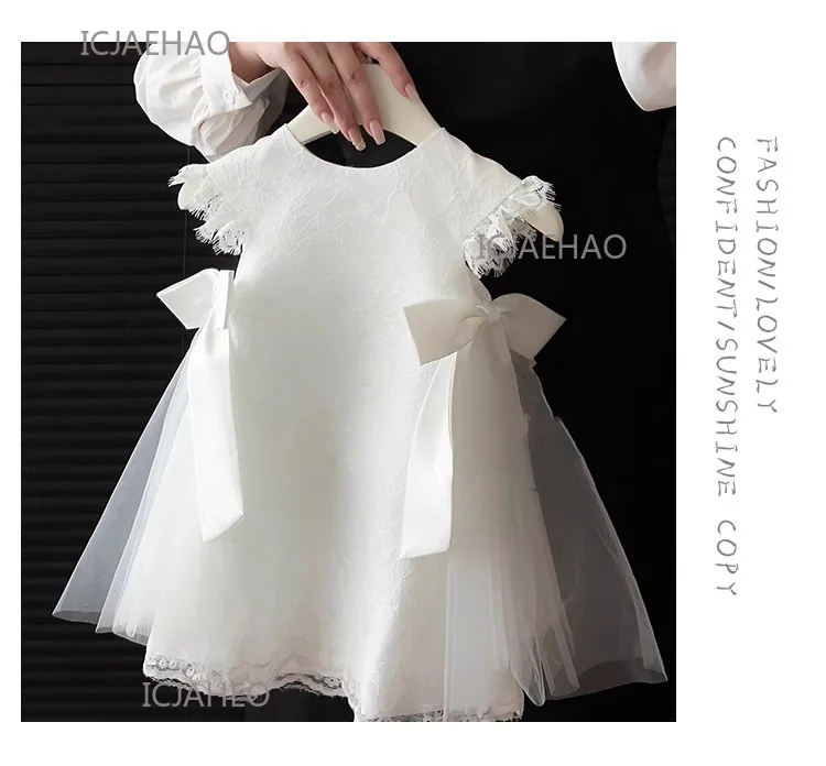 Party Dresses Baby Girl Princess Lace Dress Birthday Children Clothes Bow Infant White Baptism Vestido Toddler Girls Wedding