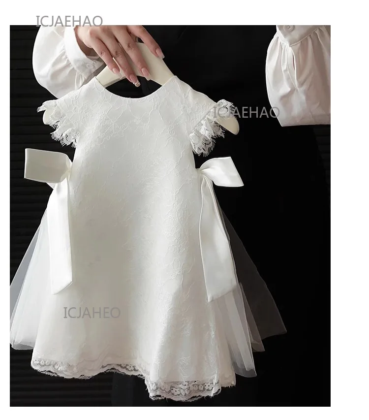 Party Dresses Baby Girl Princess Lace Dress Birthday Children Clothes Bow Infant White Baptism Vestido Toddler Girls Wedding