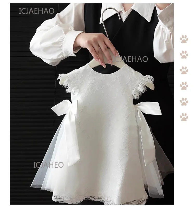 Party Dresses Baby Girl Princess Lace Dress Birthday Children Clothes Bow Infant White Baptism Vestido Toddler Girls Wedding