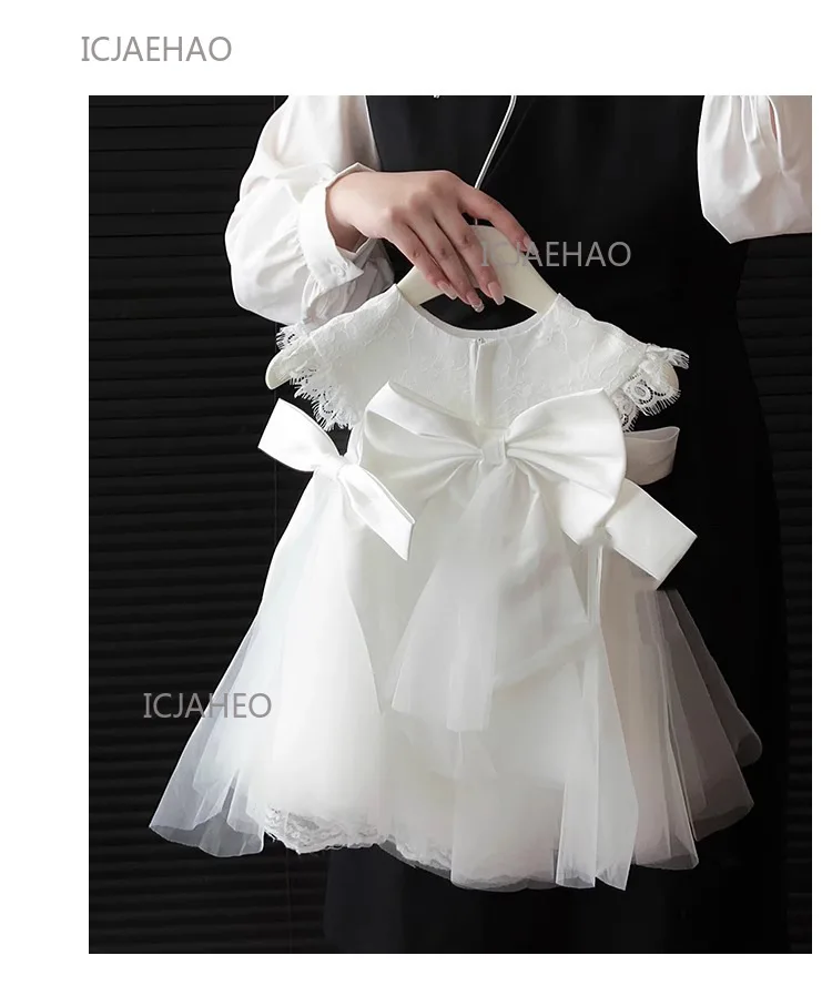 Party Dresses Baby Girl Princess Lace Dress Birthday Children Clothes Bow Infant White Baptism Vestido Toddler Girls Wedding