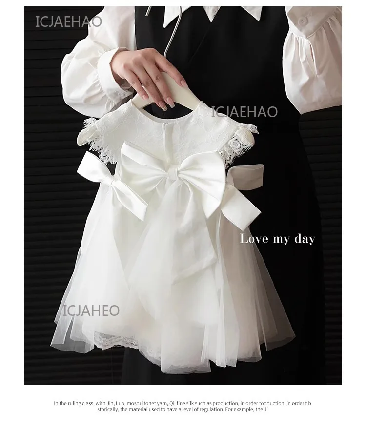 Party Dresses Baby Girl Princess Lace Dress Birthday Children Clothes Bow Infant White Baptism Vestido Toddler Girls Wedding