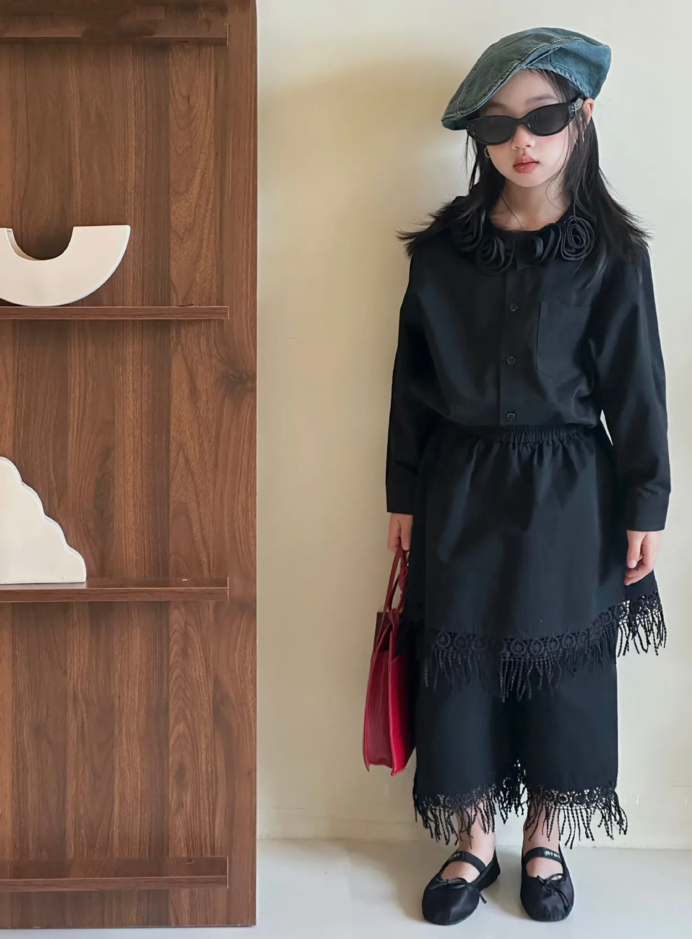 Girls Clothing Set White Elegant Vintage Floral Collar Blouse Fringe Hem Culottes 2-piece Autumn Teen Kids Bohemian Outfits 12 Y