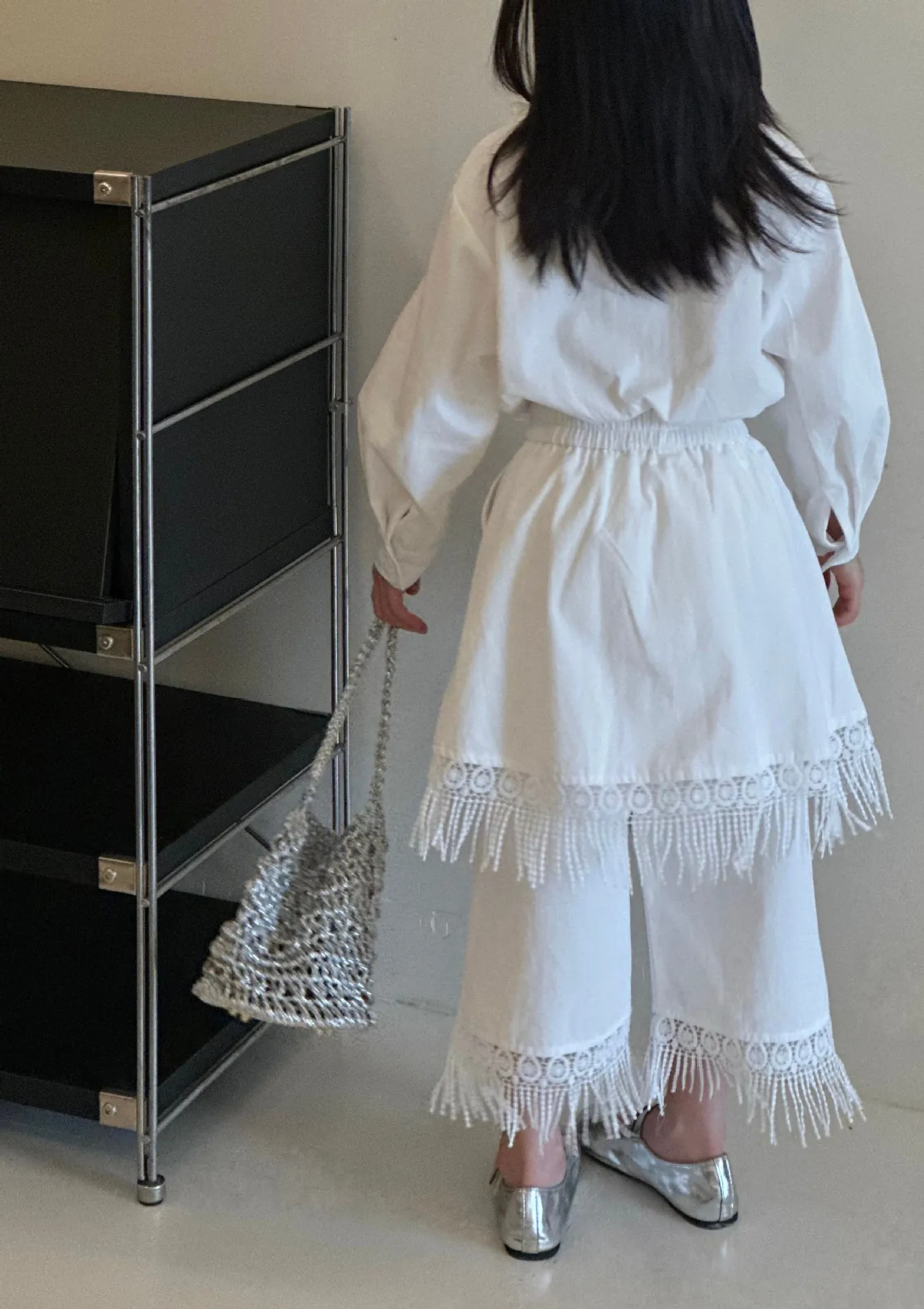Girls Clothing Set White Elegant Vintage Floral Collar Blouse Fringe Hem Culottes 2-piece Autumn Teen Kids Bohemian Outfits 12 Y