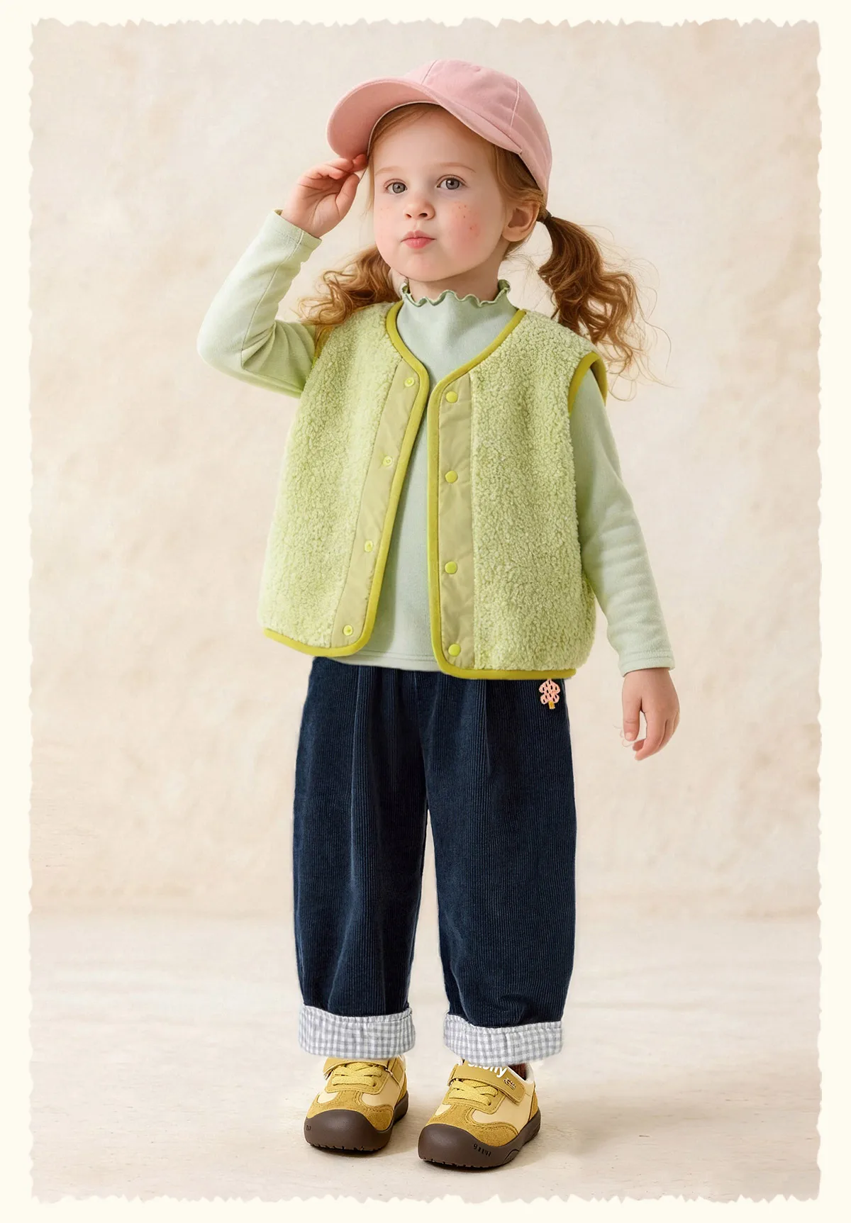 Amila Kids 2026 Children's Winter Loose Casual Pants Solid Color Fabric Inner Plaid Splicing Casual Retro Warmth