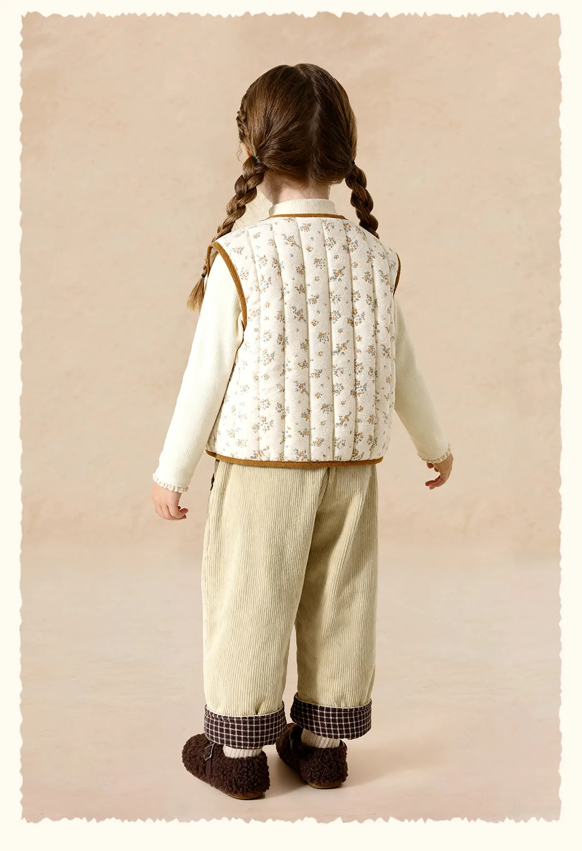 Amila Kids 2026 Children's Winter Loose Casual Pants Solid Color Fabric Inner Plaid Splicing Casual Retro Warmth