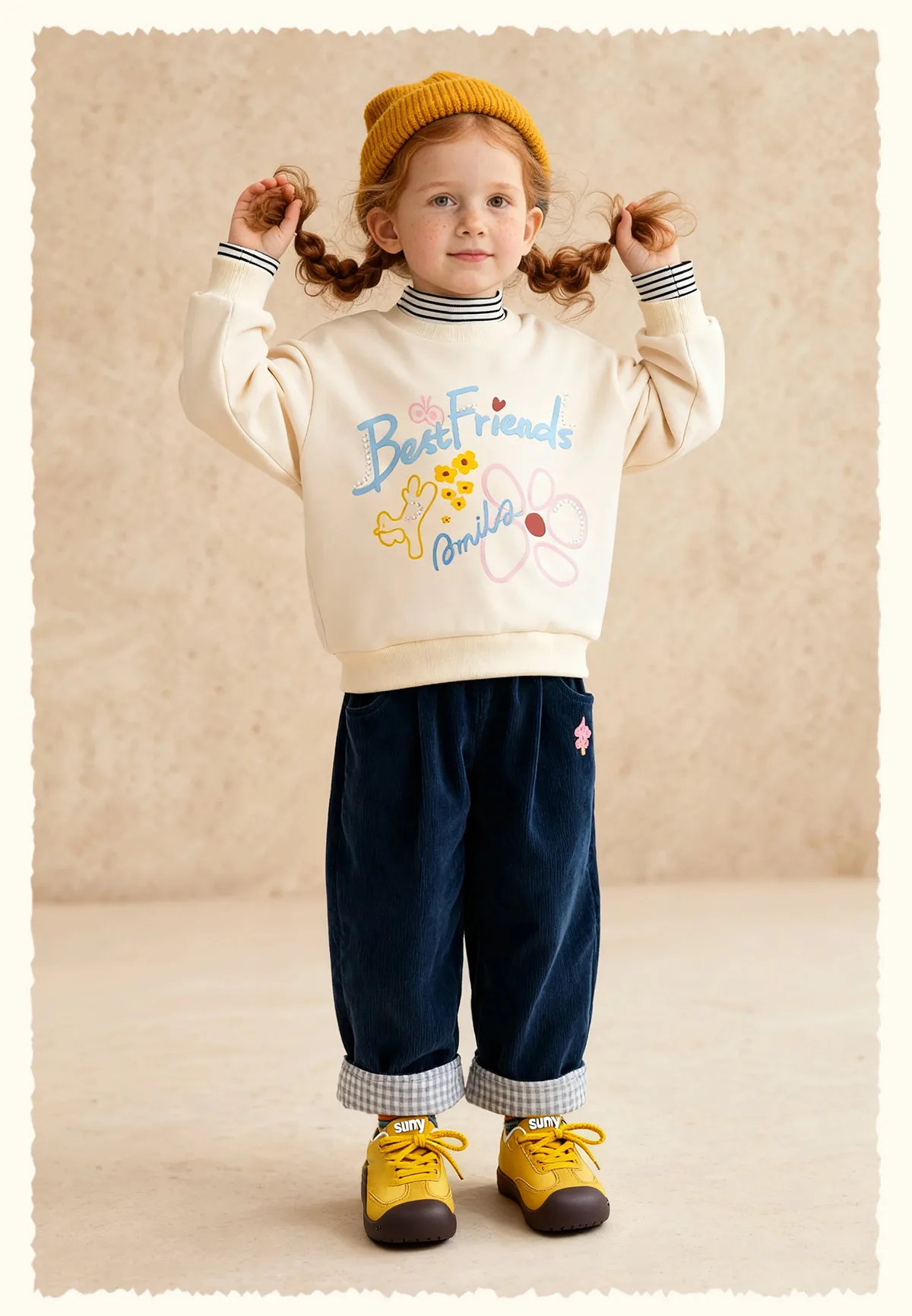 Amila Kids 2026 Children's Winter Loose Casual Pants Solid Color Fabric Inner Plaid Splicing Casual Retro Warmth