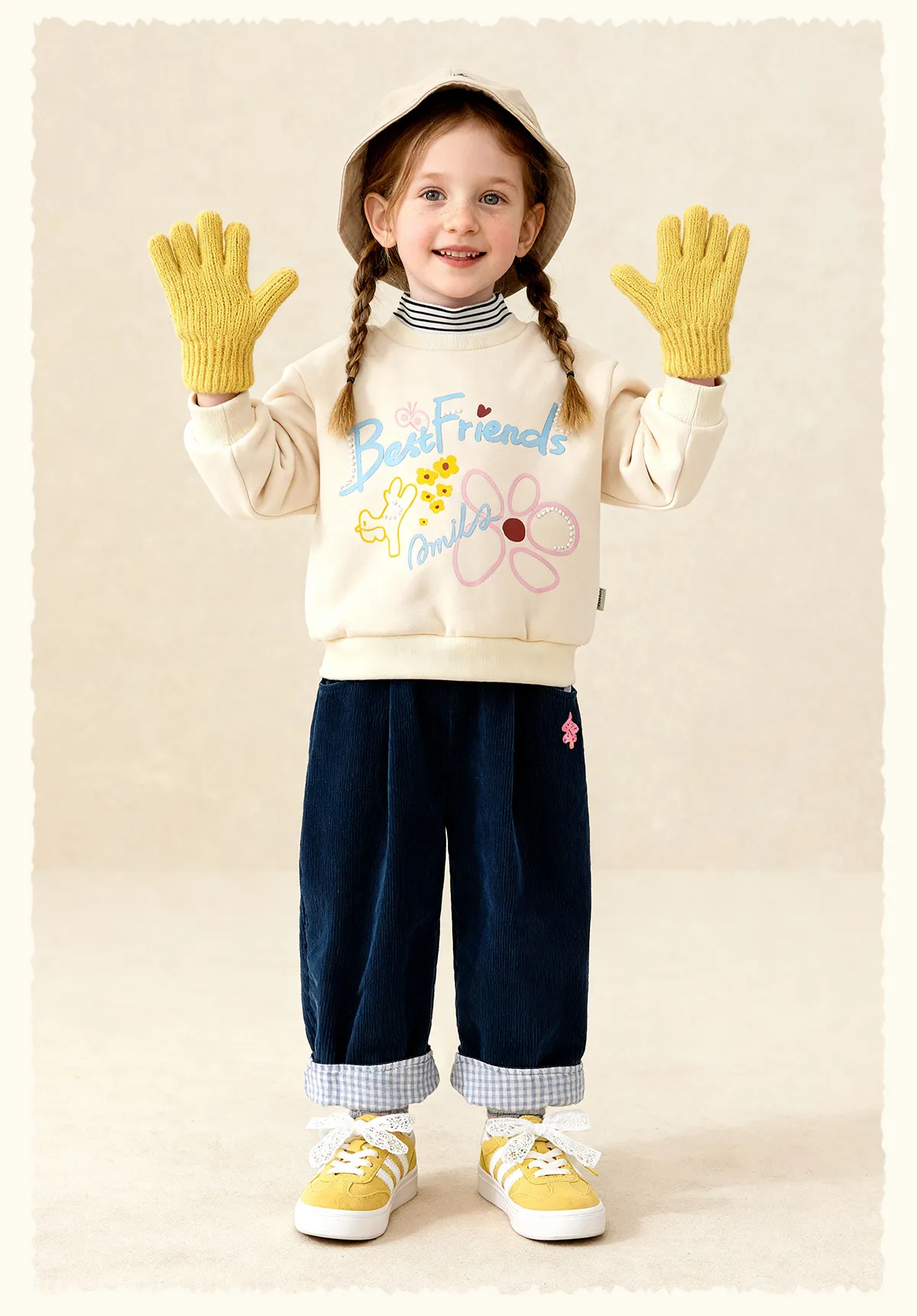 Amila Kids 2026 Children's Winter Loose Casual Pants Solid Color Fabric Inner Plaid Splicing Casual Retro Warmth