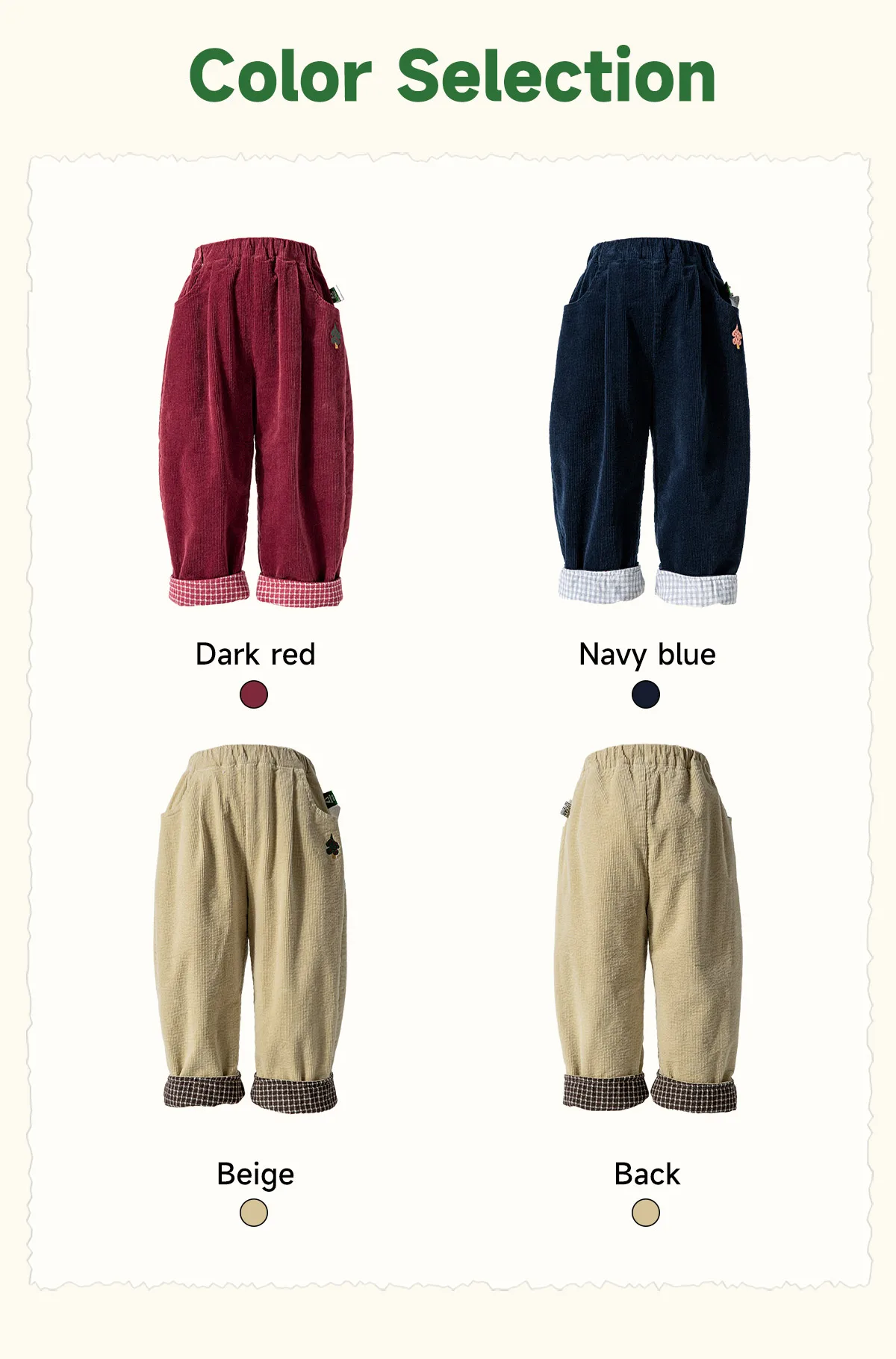 Amila Kids 2026 Children's Winter Loose Casual Pants Solid Color Fabric Inner Plaid Splicing Casual Retro Warmth