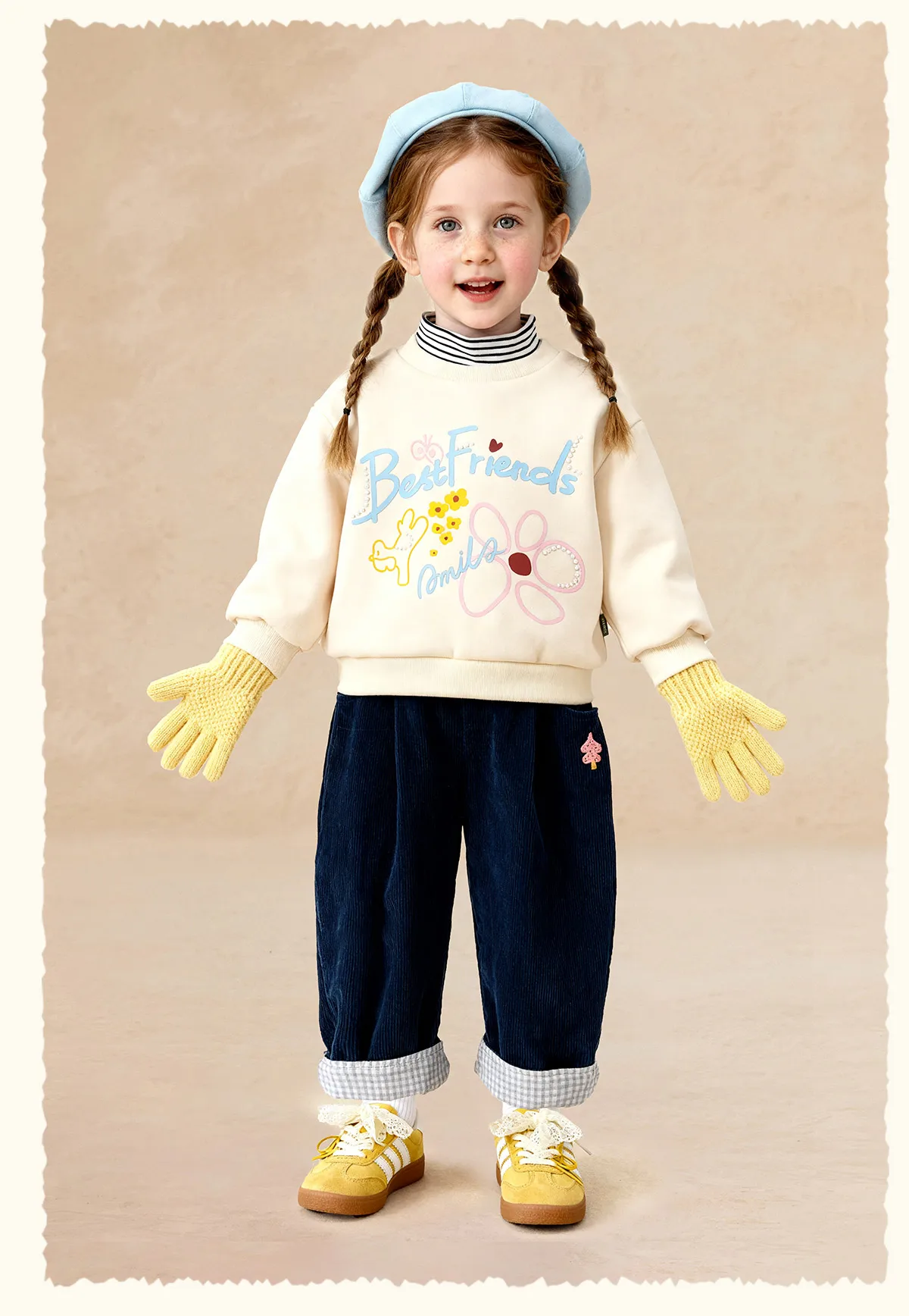 Amila Kids 2026 Children's Winter Loose Casual Pants Solid Color Fabric Inner Plaid Splicing Casual Retro Warmth