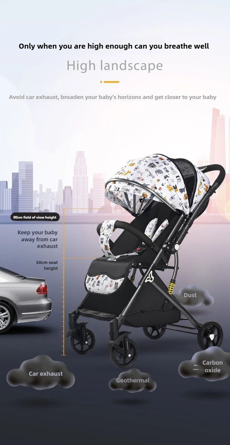 2026 New High-view Baby Stroller, Can Sit or Lie Down, One-button Easy Folding High-view Newborn Baby Umbrella Stroller