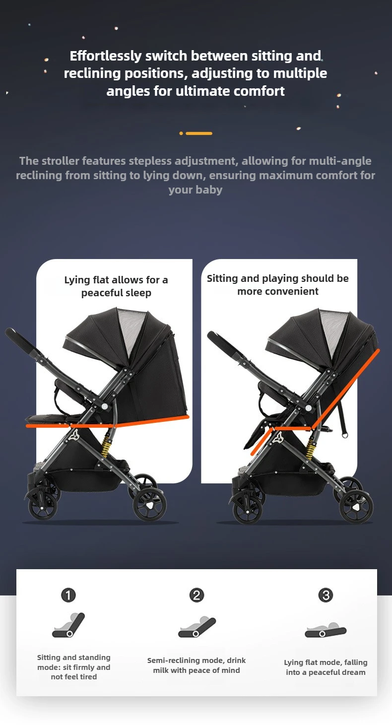 2026 New High-view Baby Stroller, Can Sit or Lie Down, One-button Easy Folding High-view Newborn Baby Umbrella Stroller