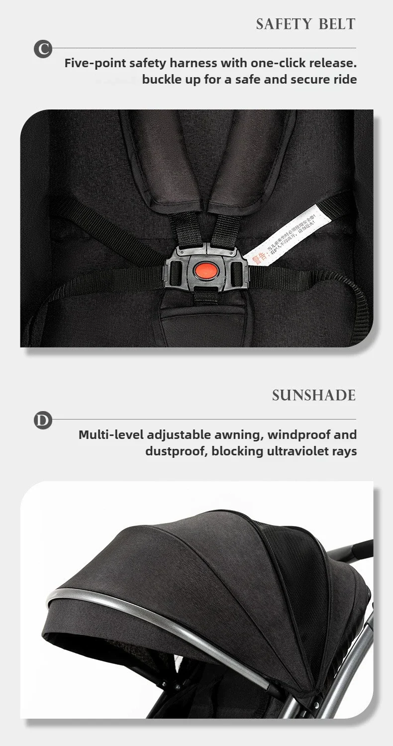 2026 New High-view Baby Stroller, Can Sit or Lie Down, One-button Easy Folding High-view Newborn Baby Umbrella Stroller
