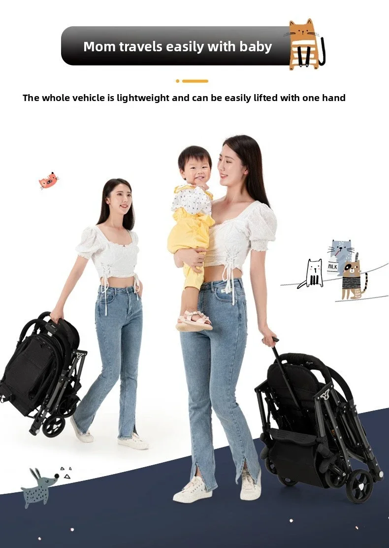 2026 New High-view Baby Stroller, Can Sit or Lie Down, One-button Easy Folding High-view Newborn Baby Umbrella Stroller