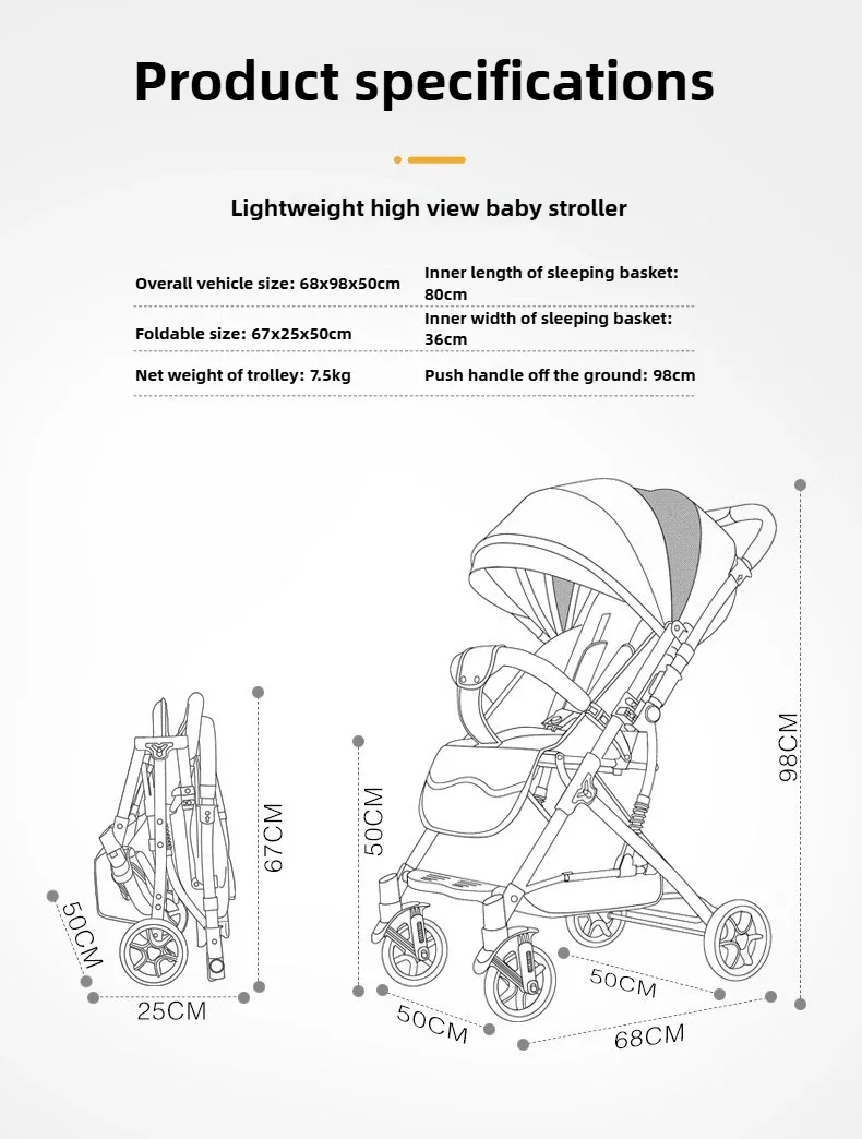 2026 New High-view Baby Stroller, Can Sit or Lie Down, One-button Easy Folding High-view Newborn Baby Umbrella Stroller