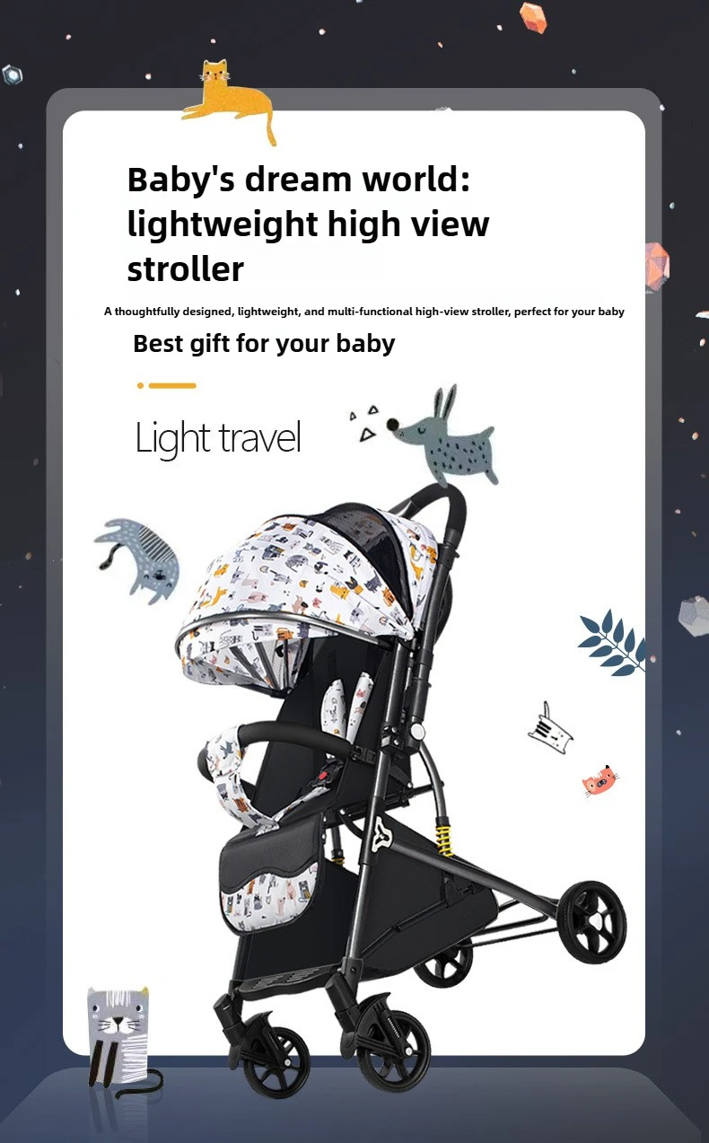 2026 New High-view Baby Stroller, Can Sit or Lie Down, One-button Easy Folding High-view Newborn Baby Umbrella Stroller