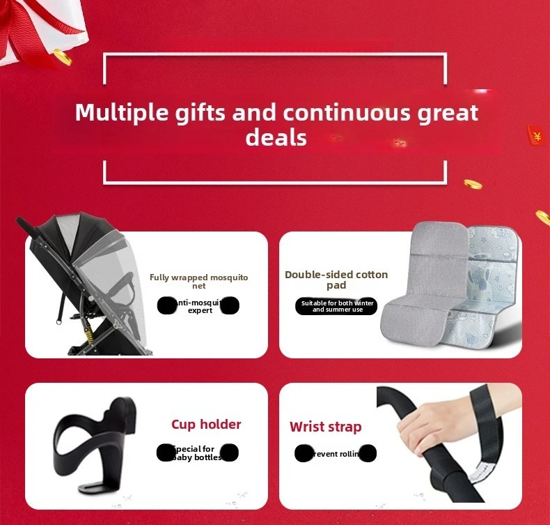 2026 New High-view Baby Stroller, Can Sit or Lie Down, One-button Easy Folding High-view Newborn Baby Umbrella Stroller