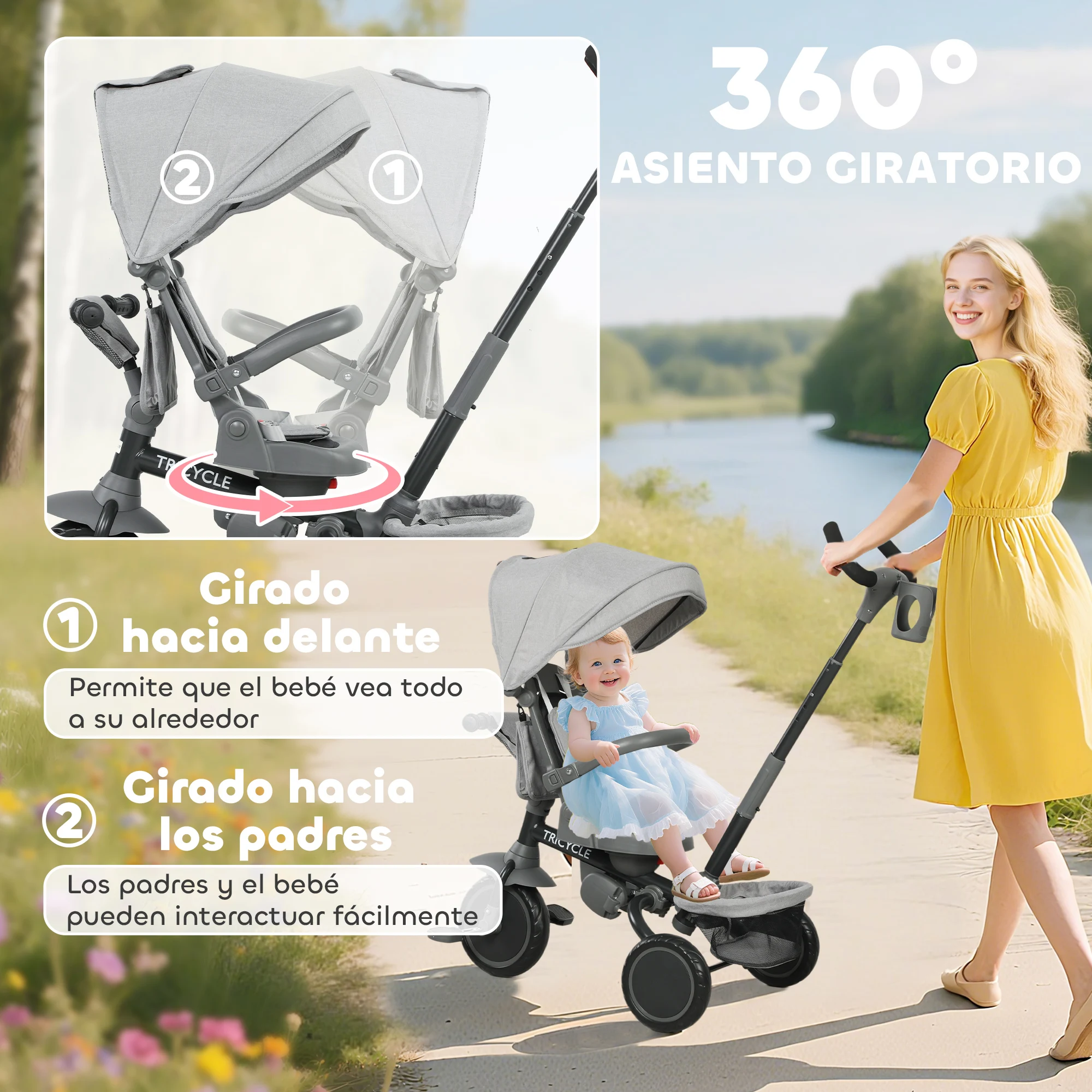 Aiyaplay 6 in 1 Foldable Evolutionary Tricycle for 1-5 Years Rotating Seat