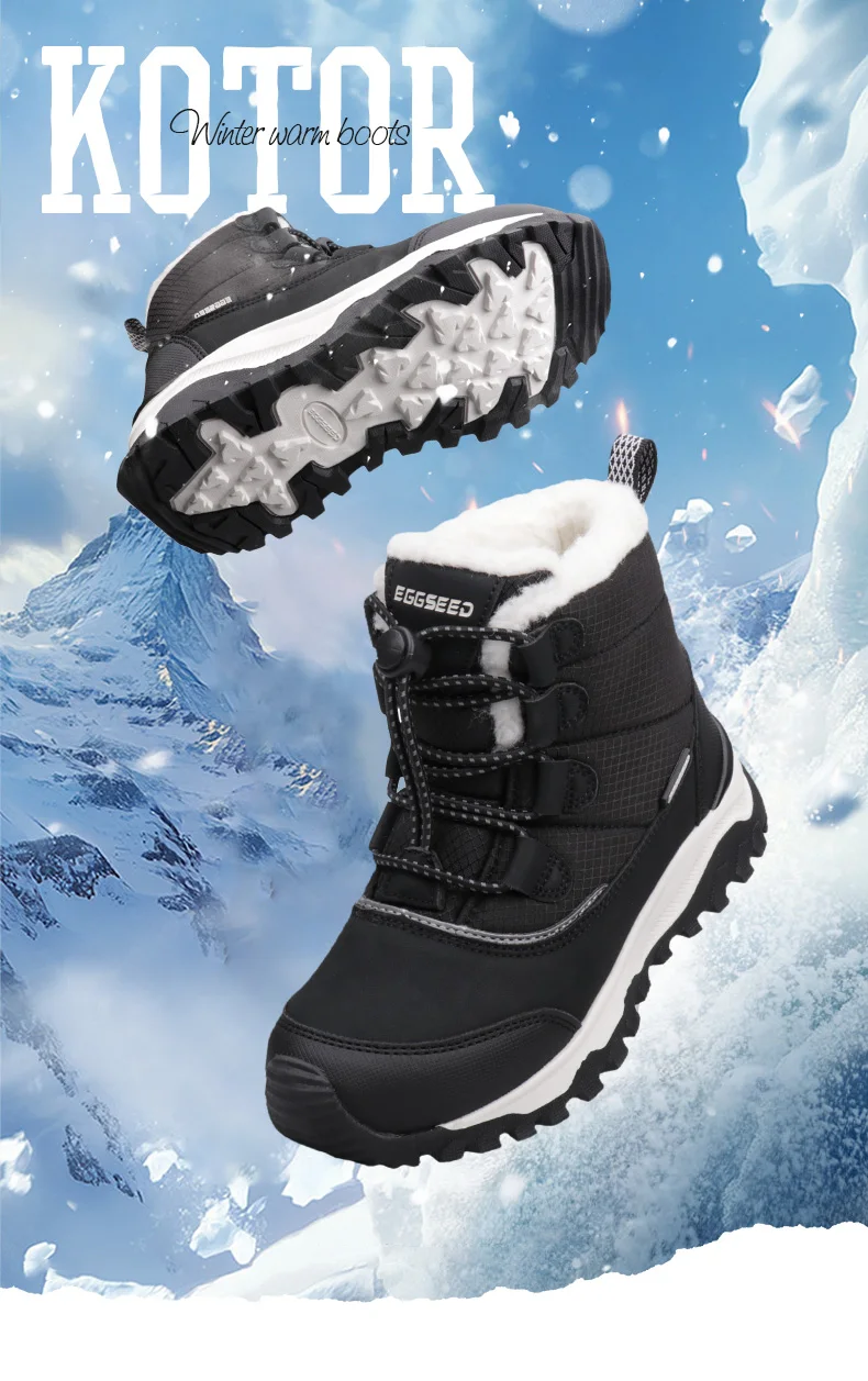 Uovo Kids Water-Resistant Black Boots, Plush Fleece Lining, Non-Slip Outsole, EU Sizes 31-39