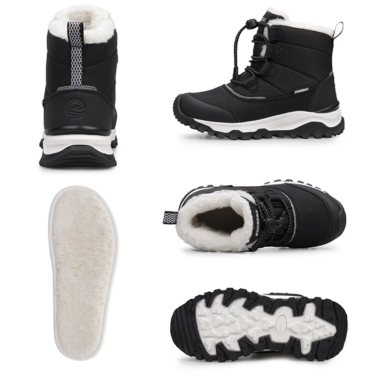 Uovo Kids Water-Resistant Black Boots, Plush Fleece Lining, Non-Slip Outsole, EU Sizes 31-39